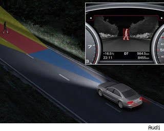 While this see-in-the-dark feature is super impressive when you're trying to one-up your buddies at the country club, we're not sold on its usefulness. Driving at night requires paying closer-than-usual attention to the road, and glancing at the night vision display inside the car is distracting.  While we like the idea of a system that can identify pedestrians on the side of the road, we'd like to think that HID headlights and good vision can do the same thing more reliably. Clearly these systems exist more because they can than because they need to.