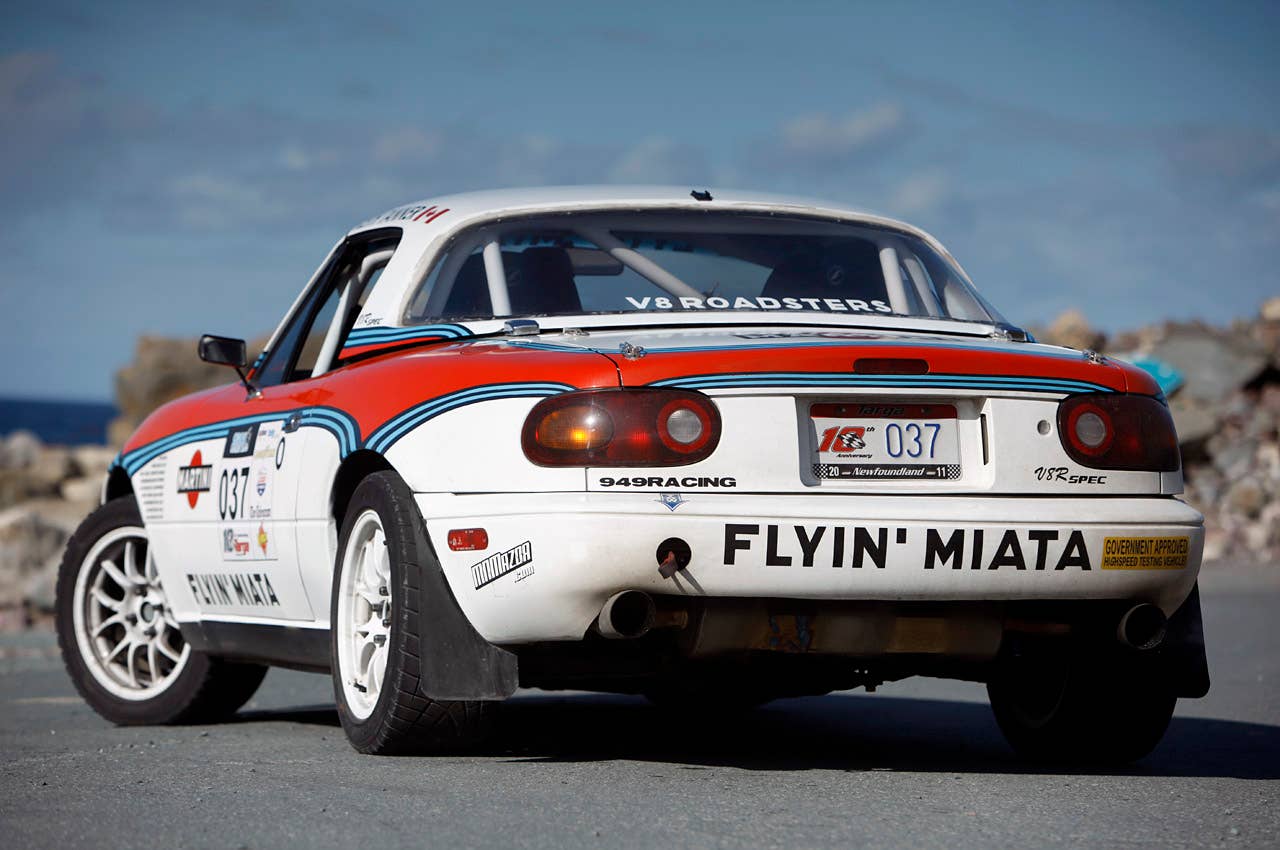 Flyin' Miata V8 Targa MX-5 Miata rear 3/4 view