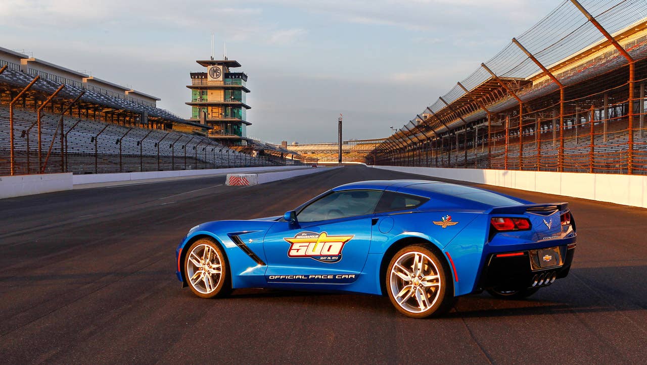 Chevrolet announces Thursday, May 2, 2013, the all-new, seventh-generation 2014 Corvette Stingray will serve as the Indianapolis 500 Pace Car, leading the field for the 97th running of "The Greatest Spectacle in Racing," on Sunday, May 26, at Indianapolis Motor Speedway. It marks a record 12th time the Corvette has served as the Pace Car. The 2014 Corvette Stingray coupe goes on sale this fall, with a convertible model coming a few months later. (Photo by Bret Kelley for Chevrolet)