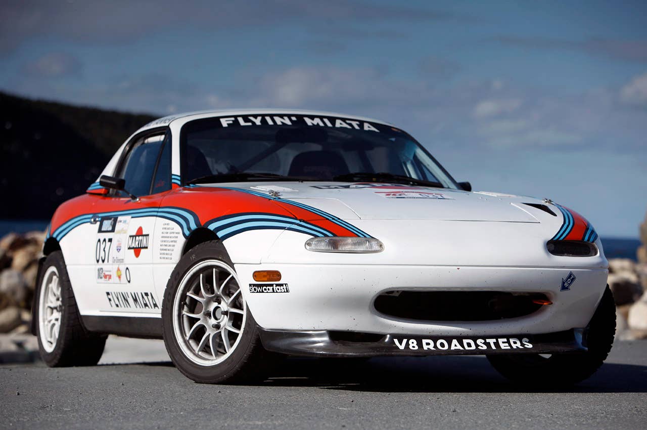 Flyin' Miata V8 Targa MX-5 Miata front 3/4 view
