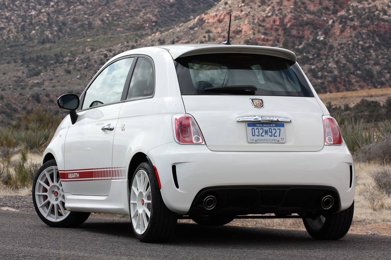 2012 Fiat 500 Abarth rear 3/4 view