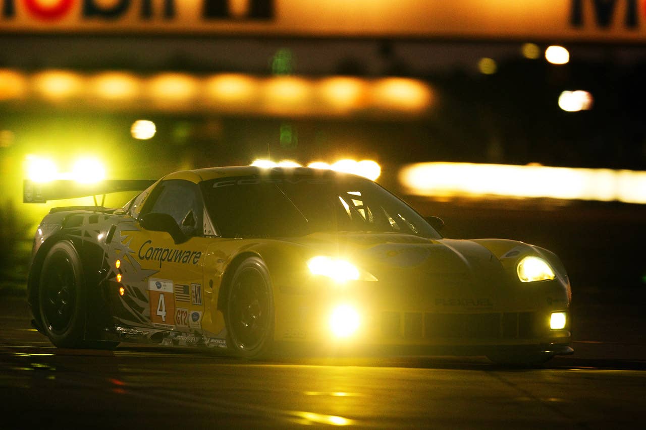 Corvette Racing, Mobil 1 12 Hours of Sebring, Sebring International Raceway in Sebring, Florida USA, March 20, 2010, C6.R #3 driven in GT2 class by Johnny O'Connell, Jan Magnussen, and Antonio Garcia, C6.R #4 driven in GT2 class by Oliver Gavin, Olivier Beretta, and Emmanuel Collard (Richard Prince/GM Racing Photo).