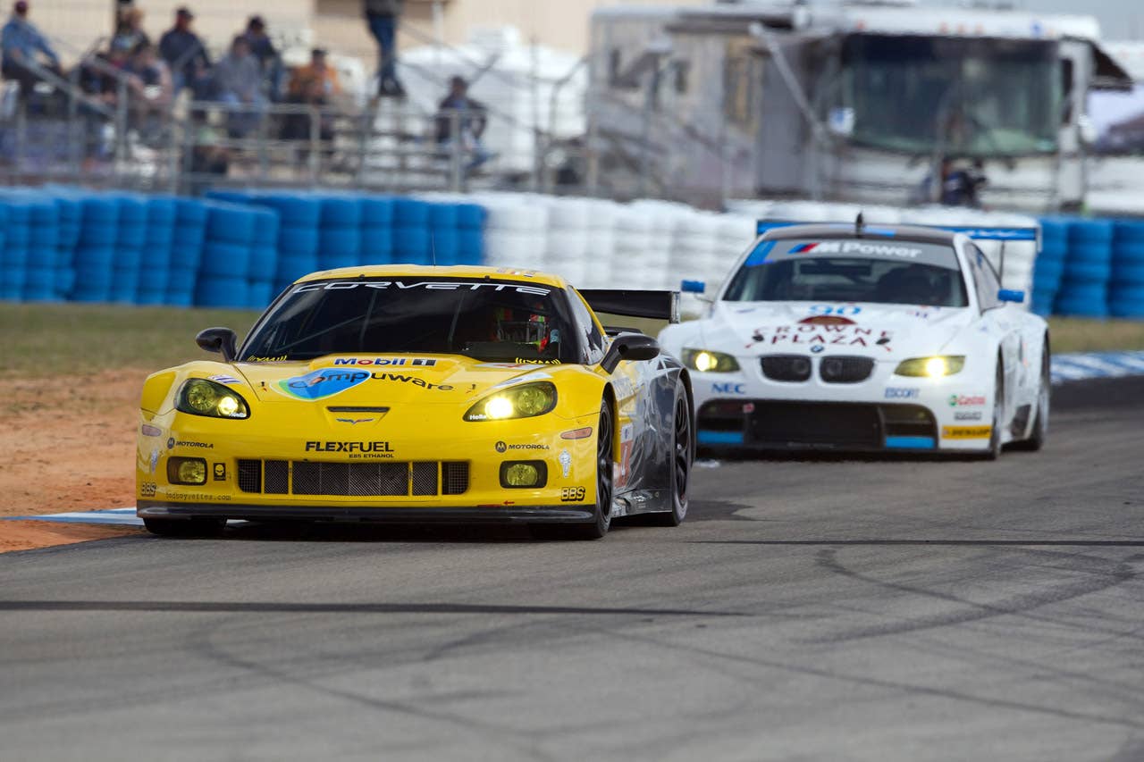 Corvette Racing, Mobil 1 12 Hours of Sebring, Sebring International Raceway in Sebring, Florida USA, March 20, 2010, C6.R #3 driven in GT2 class by Johnny O'Connell, Jan Magnussen, and Antonio Garcia, C6.R #4 driven in GT2 class by Oliver Gavin, Olivier Beretta, and Emmanuel Collard (Richard Prince/GM Racing Photo).