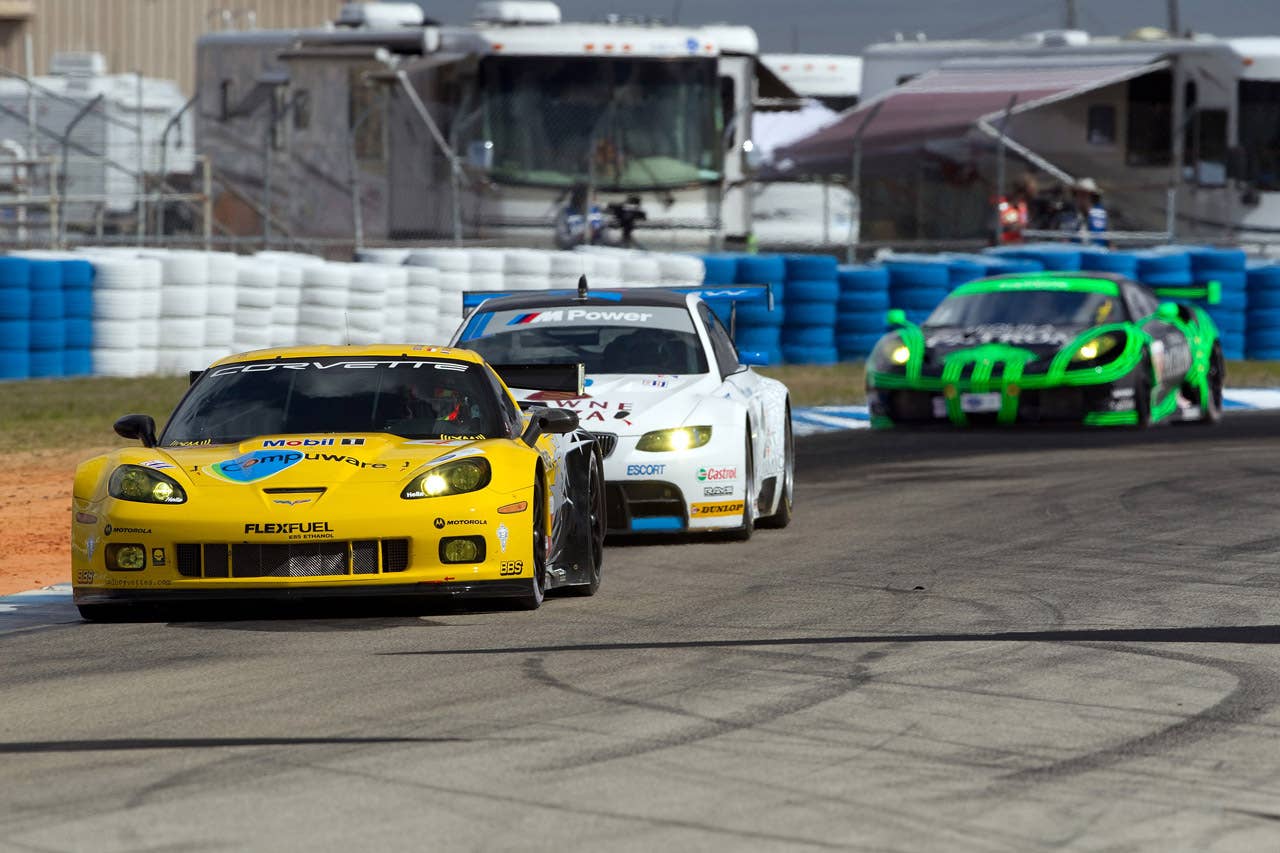 Corvette Racing, Mobil 1 12 Hours of Sebring, Sebring International Raceway in Sebring, Florida USA, March 20, 2010, C6.R #3 driven in GT2 class by Johnny O'Connell, Jan Magnussen, and Antonio Garcia, C6.R #4 driven in GT2 class by Oliver Gavin, Olivier Beretta, and Emmanuel Collard (Richard Prince/GM Racing Photo).