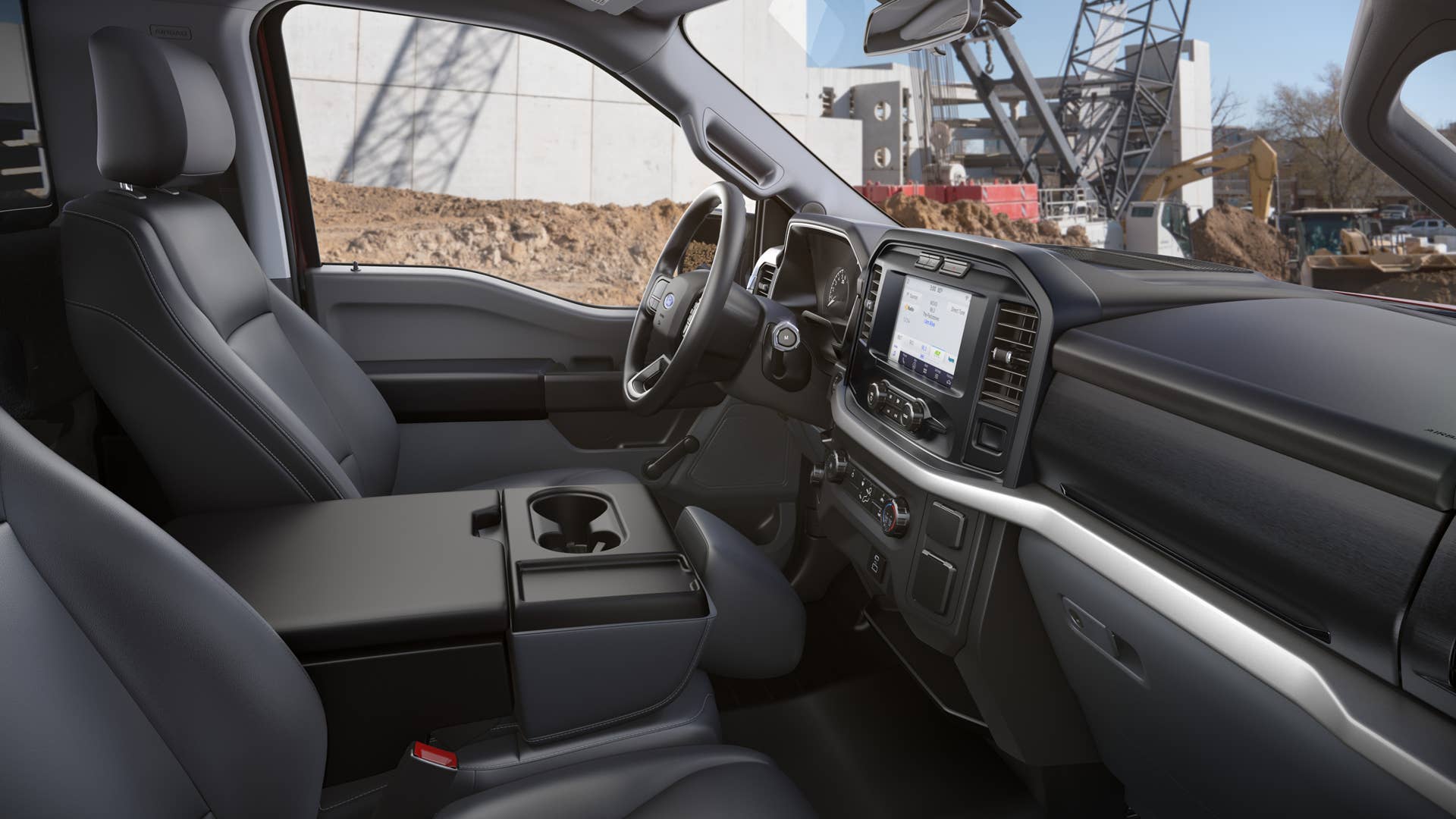 The cabin is completely redesigned with more comfort, technology and functionality for truck customers along with more premium materials, more color choices and more storage. Shown here is the interior of the all-new F-150 XL.