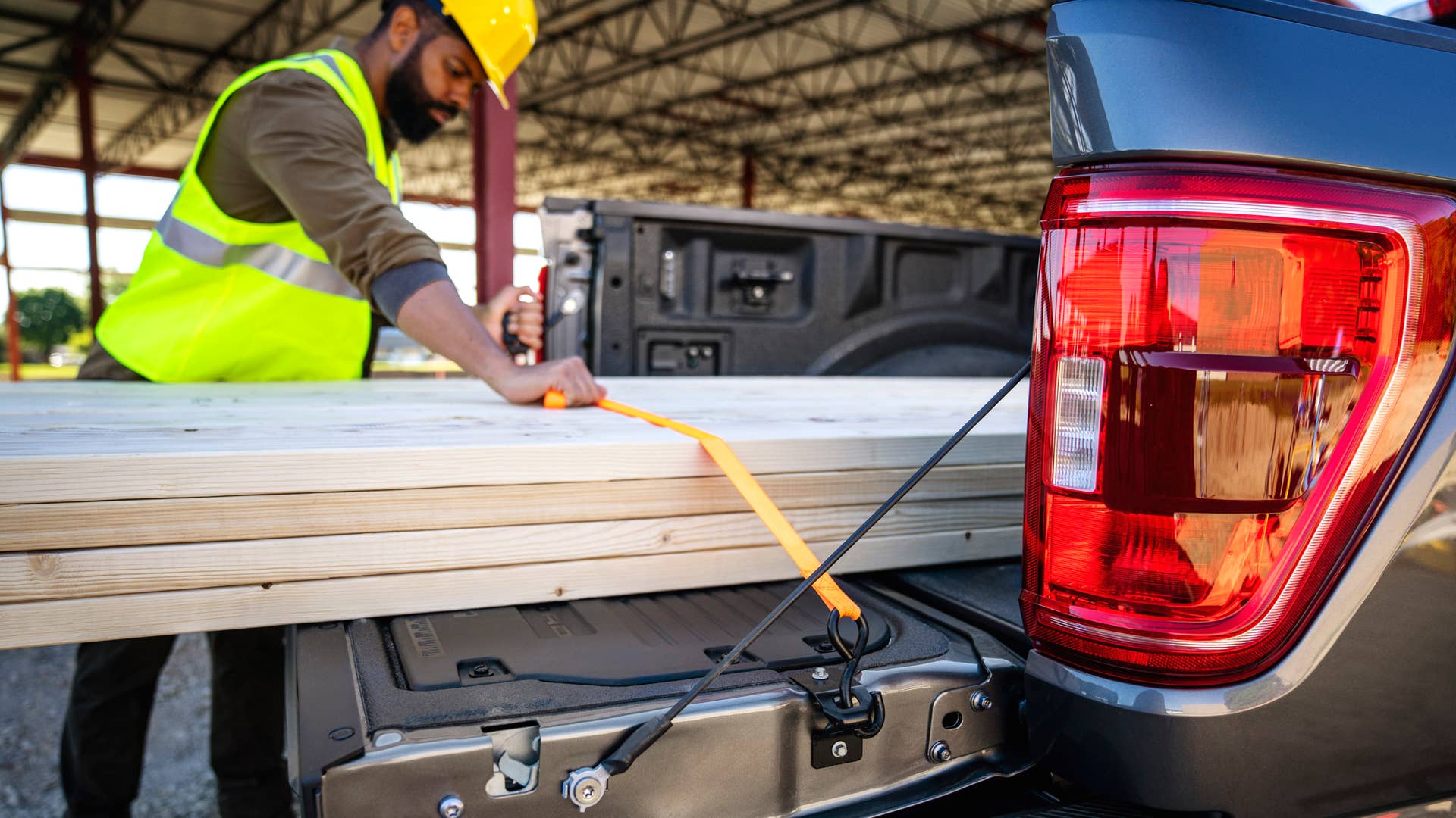 Every all-new F-150 comes standard with new cleats mounted to the sides of the tailgate to act as tie-down locations for extra-long items in the bed.