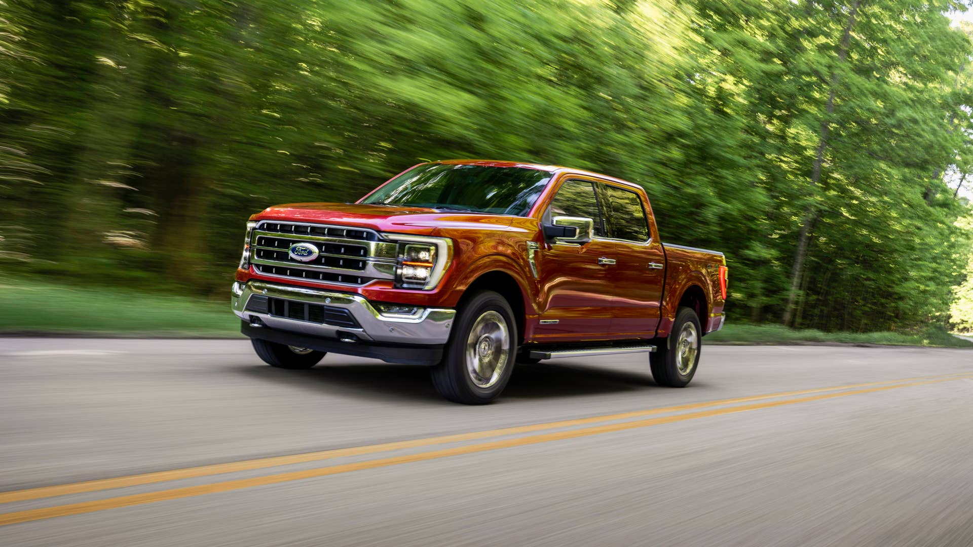All-new F-150 Lariat in Rapid Red Metallic Tinted Clearcoat.