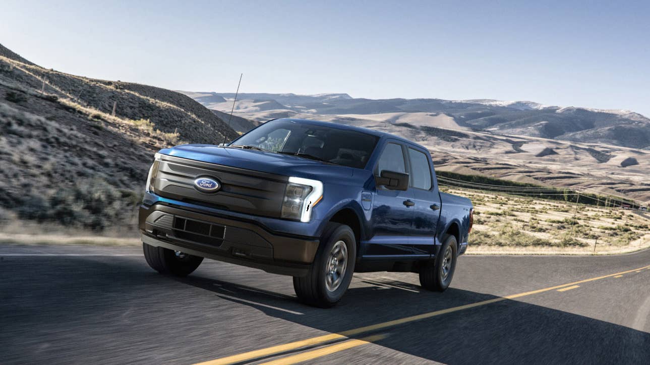 2022 Ford F-150 Lightning Pro. Pre-production model with available features shown. Available starting spring 2022.