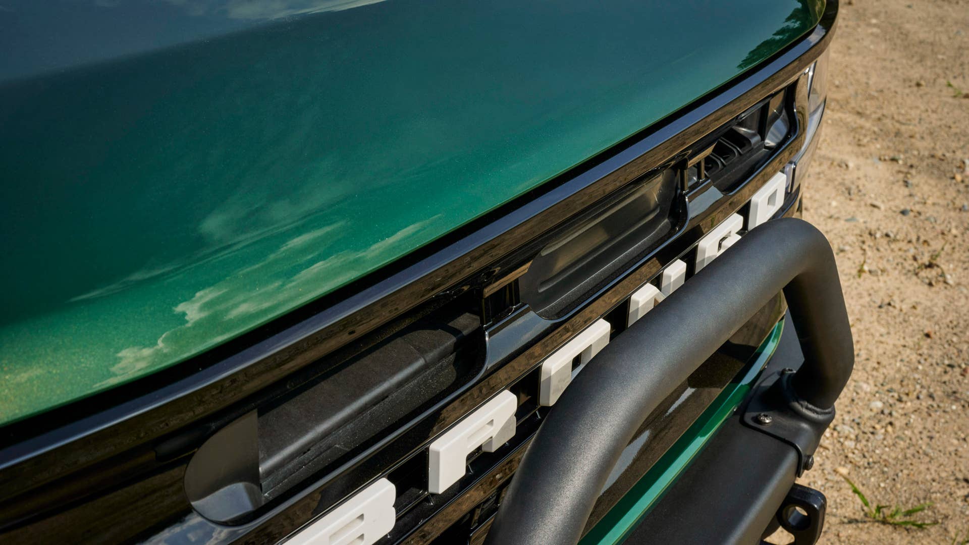 2022 Ford Bronco in Eruption Green. Available equipment shown.