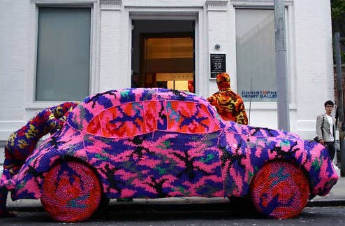 Olek's crocheted Morris Minor side
