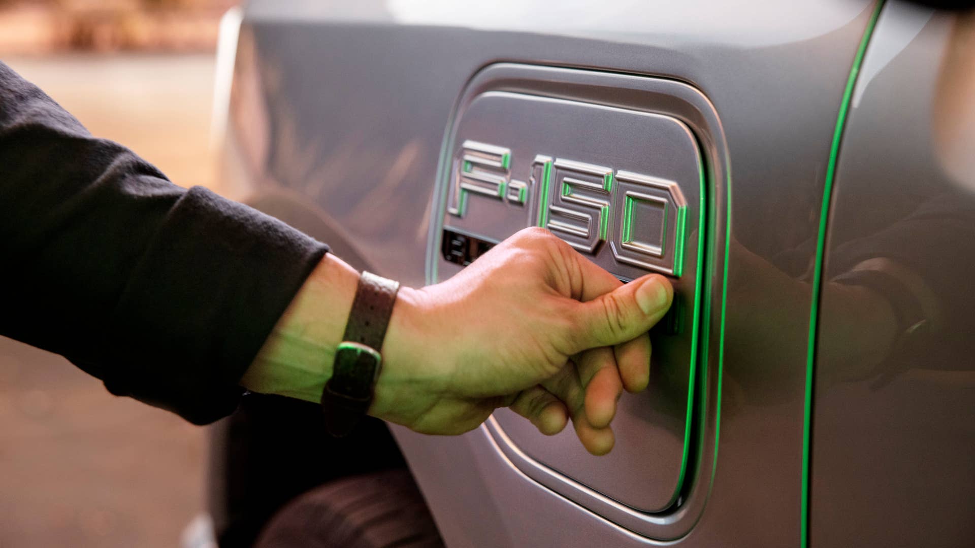 Proven Built Ford Tough F-Series durability and capability meets the largest public charging network in North America. Pre-production model with available features shown. Available starting spring 2022.