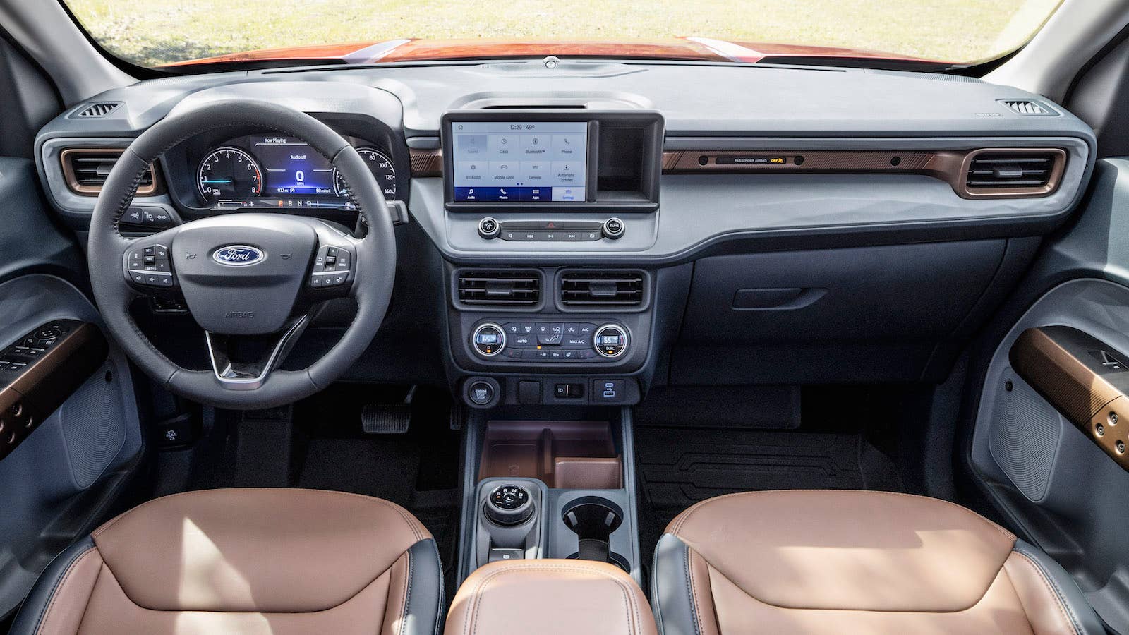 2022 Ford Maverick 2L-EcoBoost AWD Lariat interior. Preproduction vehicle with optional equipment shown. Available fall 2021.