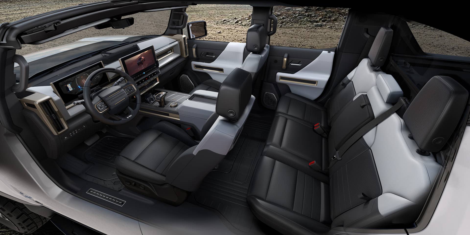 The 2022 GMC HUMMER EV’s design visually communicates extreme capability, reinforced with rugged architectural details that are delivered with a premium, well-executed and appointed interior.