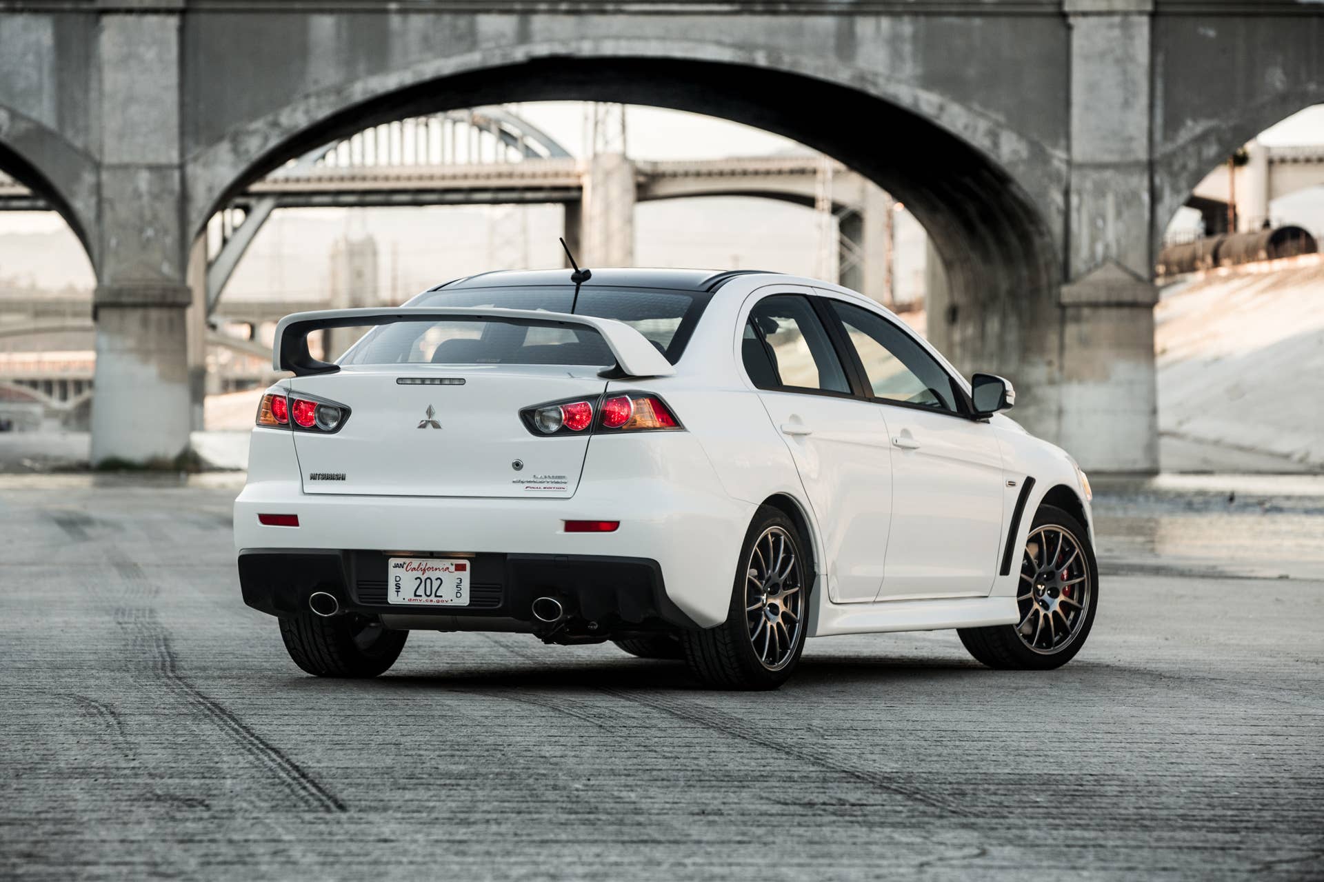 The 2015 Mitsubishi Lancer Evolution Final Edition, rear three-quarter.