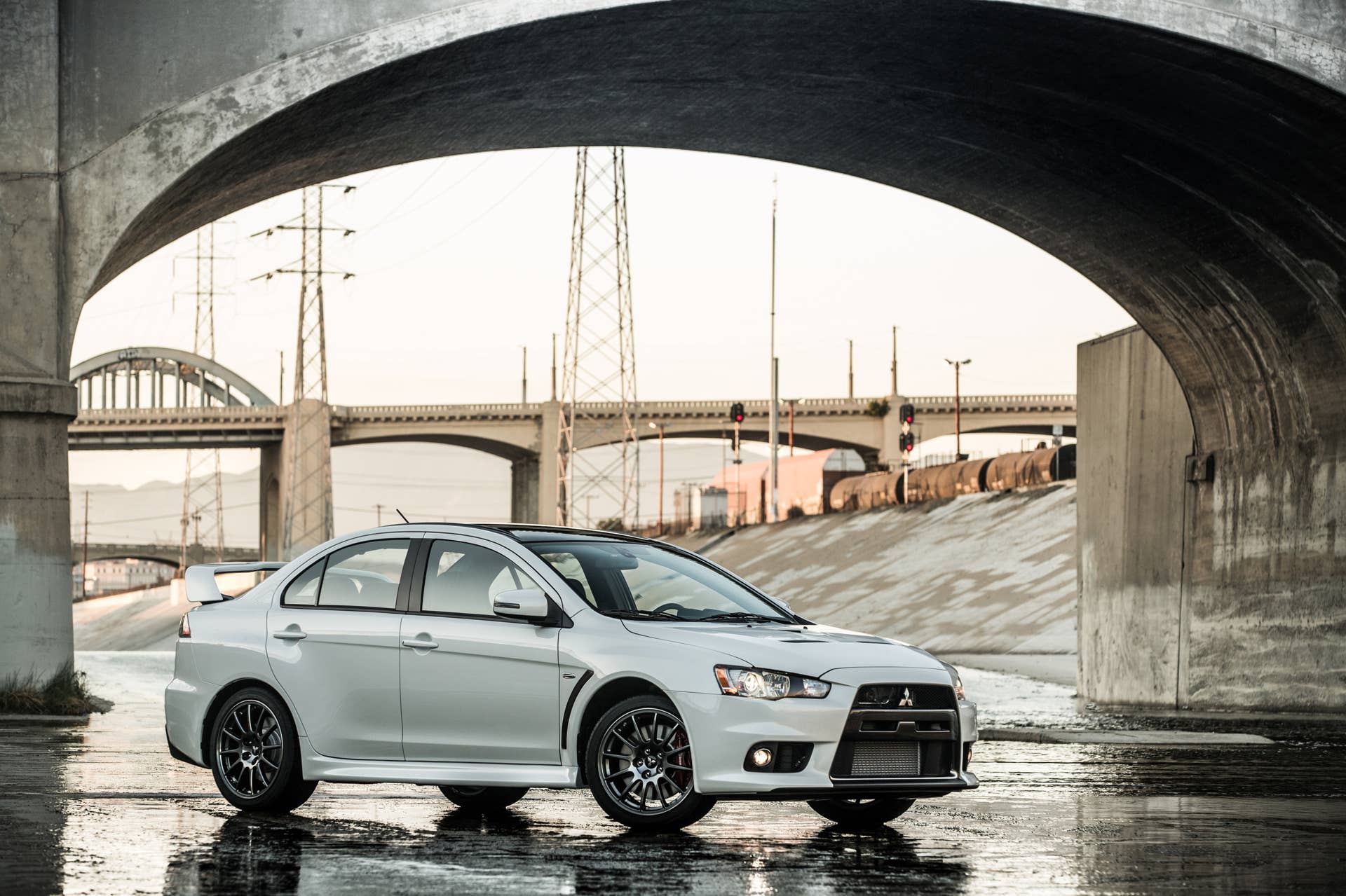 The 2015 Mitsubishi Lancer Evolution Final Edition, front three-quarter.