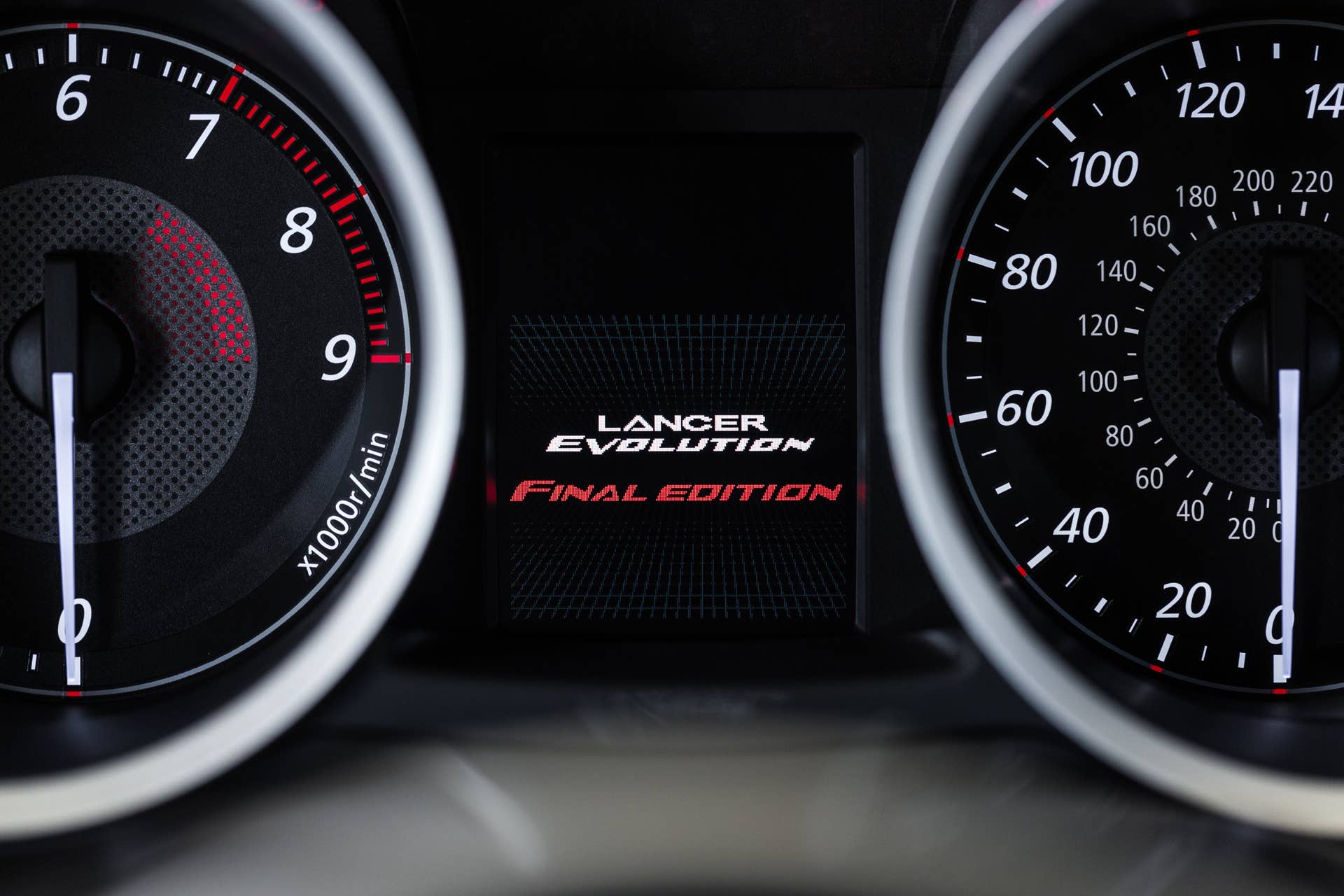 The 2015 Mitsubishi Lancer Evolution Final Edition, gauge cluster.
