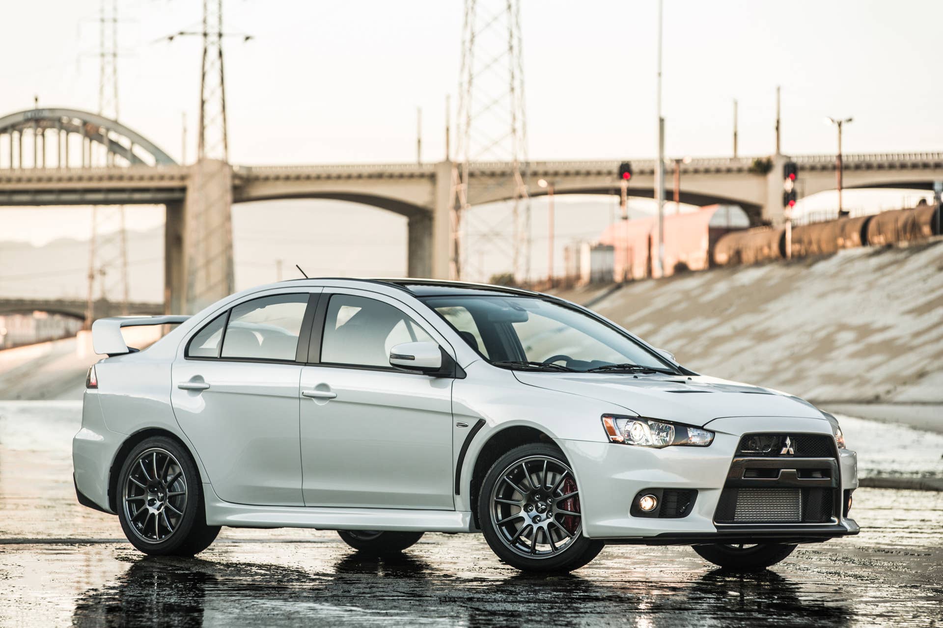 The 2015 Mitsubishi Lancer Evolution Final Edition, front three-quarter.