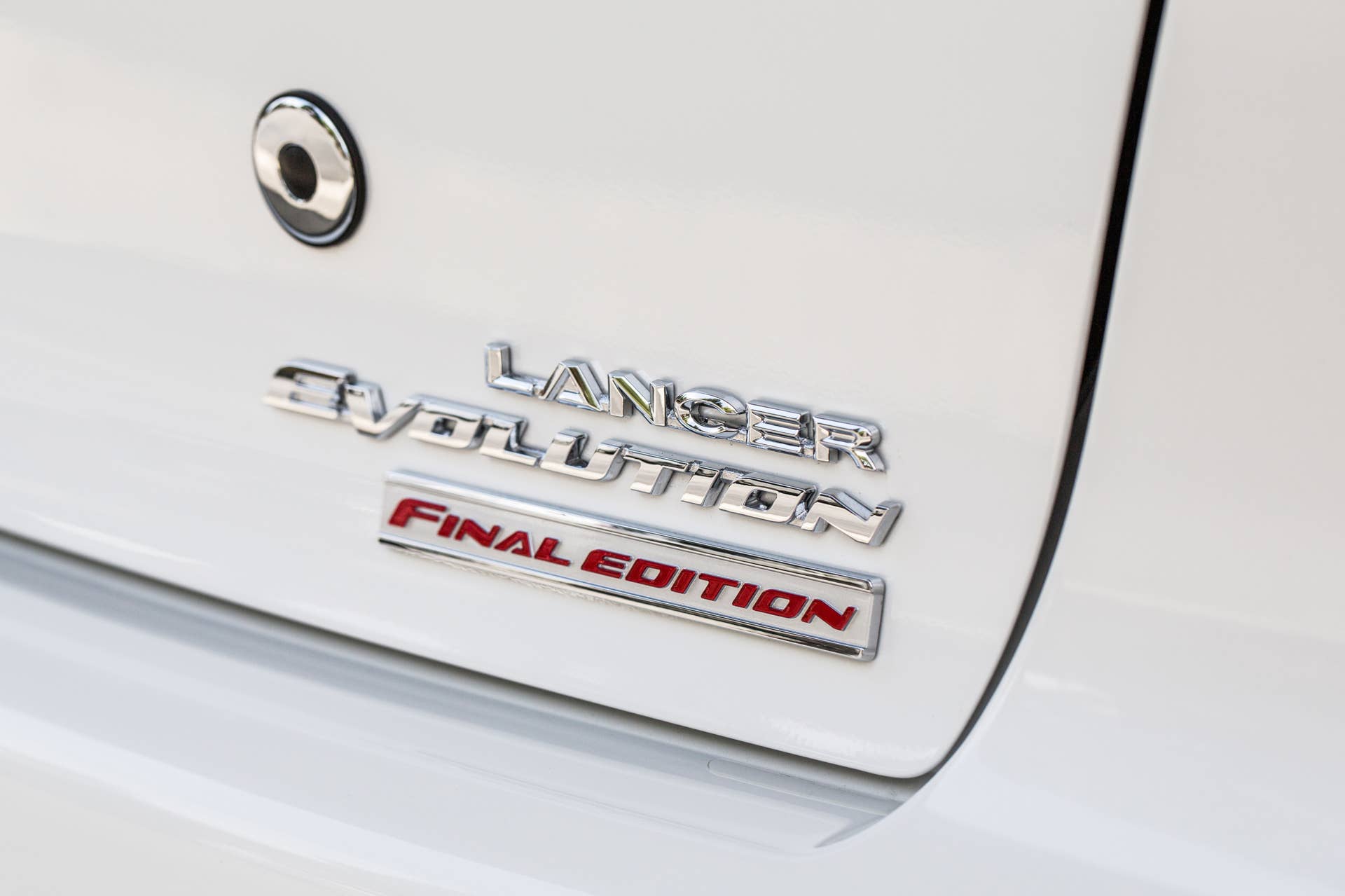 The 2015 Mitsubishi Lancer Evolution Final Edition, trunk badge.