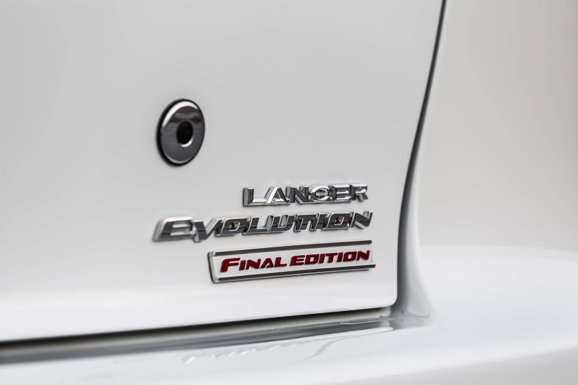 The 2015 Mitsubishi Lancer Evolution Final Edition, trunk badge.