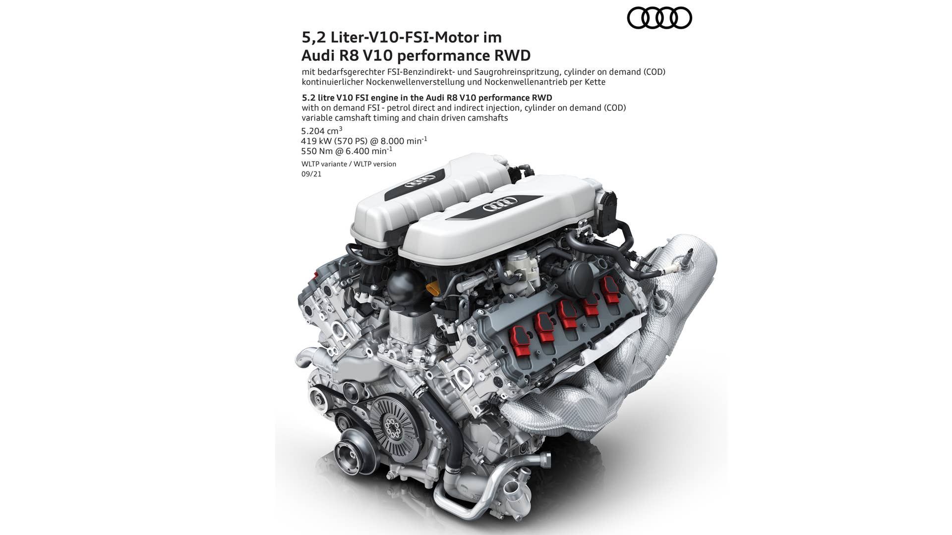 5.2 litre V10 FSI engine in the Audi R8 V10 performance RWD