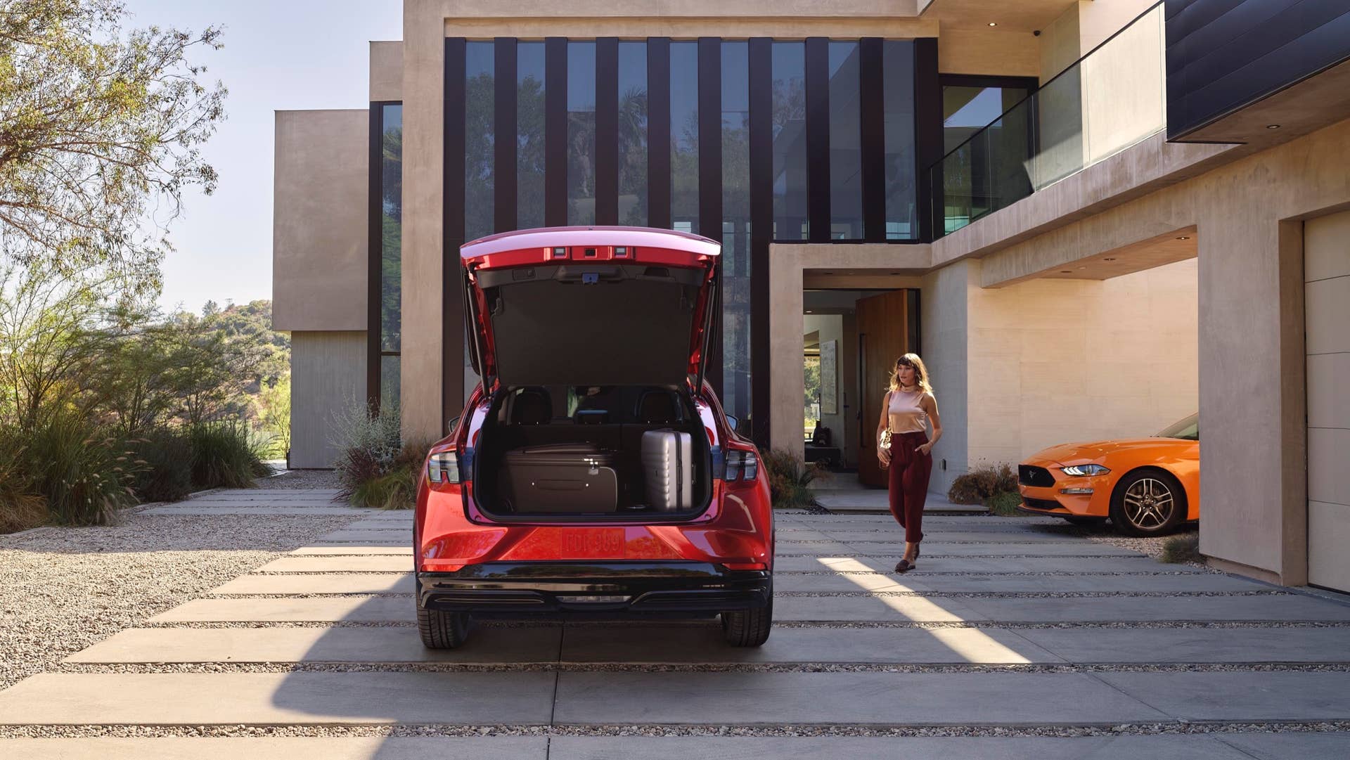In addition to the exterior front trunk, the rear trunk is outfitted with 29 cubic feet of space. With the back seats down, the Mustang Mach-E boasts 59.6 cubic feet of space – more than enough room for luggage, camping gear or whatever else you may want to move around.