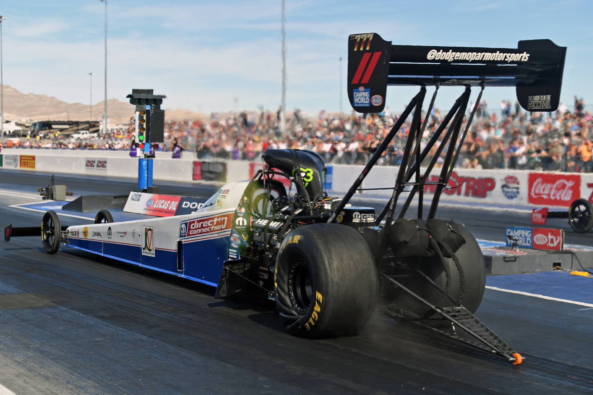 NHRA stars Matt Hagan and Leah Pruett (pictured) will carry Direct Connection-themed graphics on their respective race cars at the NHRA’s season-ending events to help celebrate the rebirth of the performance parts brand.