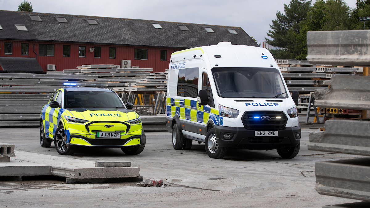 27/08/21 Ford Mustang Mach-E police car and Ford 5 tonne Transit riot van at Safeguard SVP, Earls Colne, Essex. All Rights Reserved: F Stop Press Ltd. +44 (0)7765 242650 www.fstoppress.com www.rkpphotography.co.uk