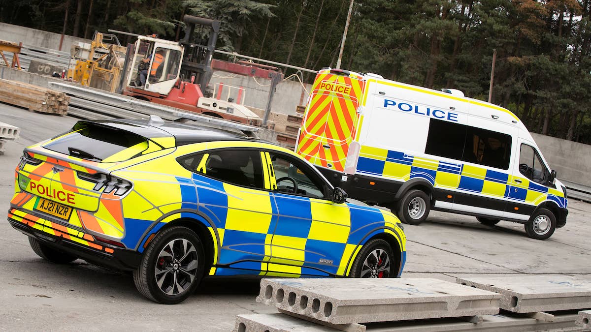 27/08/21 Ford Mustang Mach-E police car and Ford 5 tonne Transit riot van at Safeguard SVP, Earls Colne, Essex. All Rights Reserved: F Stop Press Ltd. +44 (0)7765 242650 www.fstoppress.com www.rkpphotography.co.uk