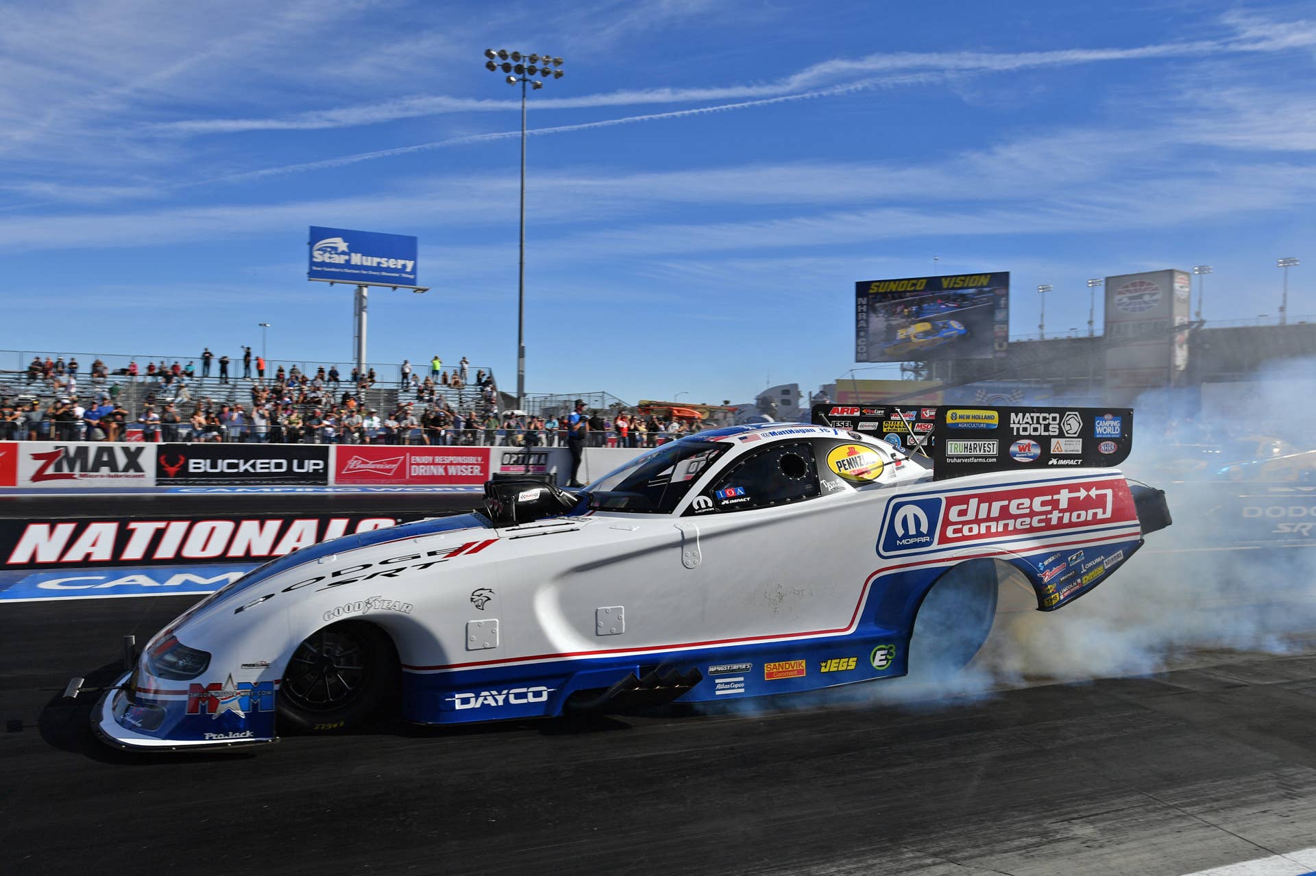 NHRA stars Matt Hagan (pictured) and Leah Pruett will carry Direct Connection-themed graphics on their respective race cars at the NHRA’s season-ending events to help celebrate the rebirth of the performance parts brand.