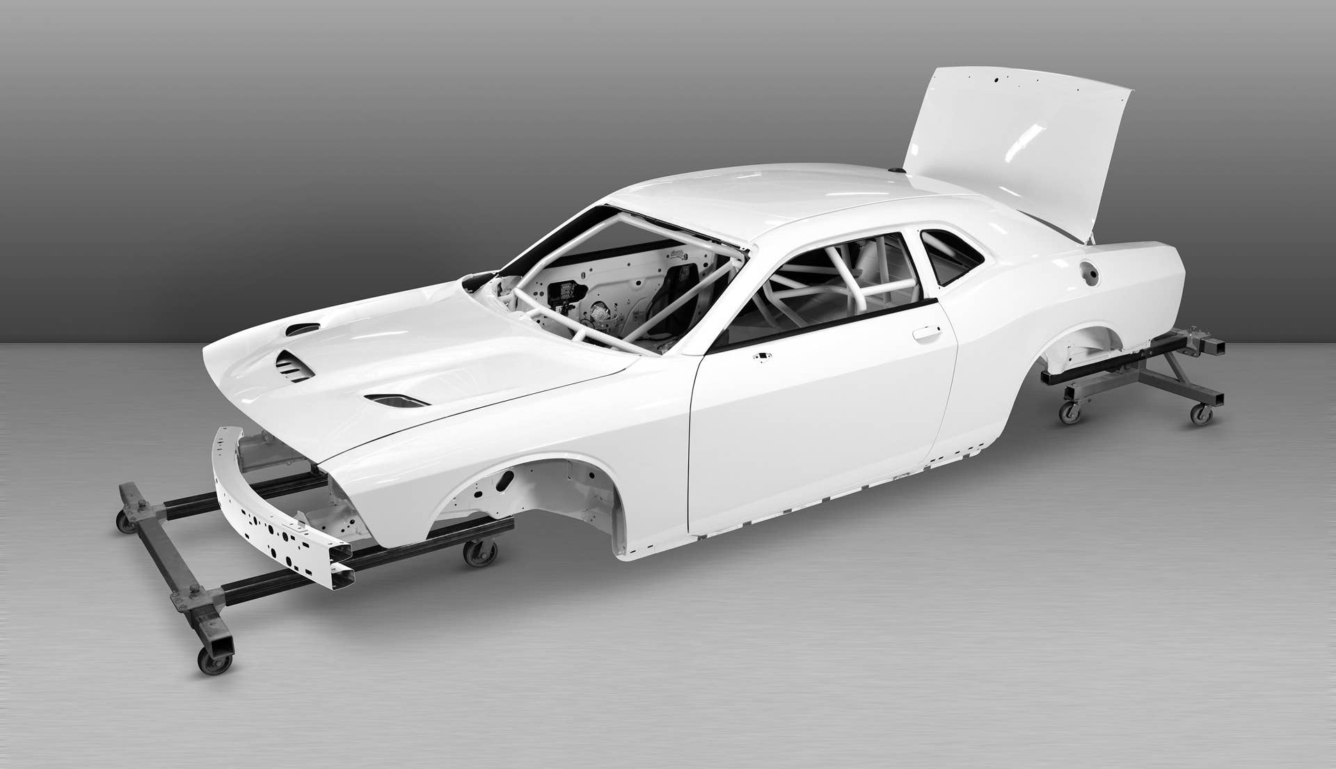 In the competition arena, Direct Connection will deliver race-ready parts for the Dodge Challenger Mopar Drag Pak, including engines, transmissions and a body-in-white (pictured) that will allow racers to build their own Drag Pak.