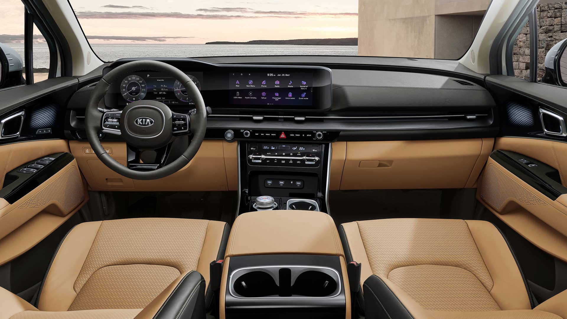 The Korean-market Kia Carnival, our Sedona, gets released online. It's grown longer by 1.5 inches and can set up to 11 people depending on market. Tech features include dual 12.3-inch screens and the ability for the driver to check on rear passengers via camera.