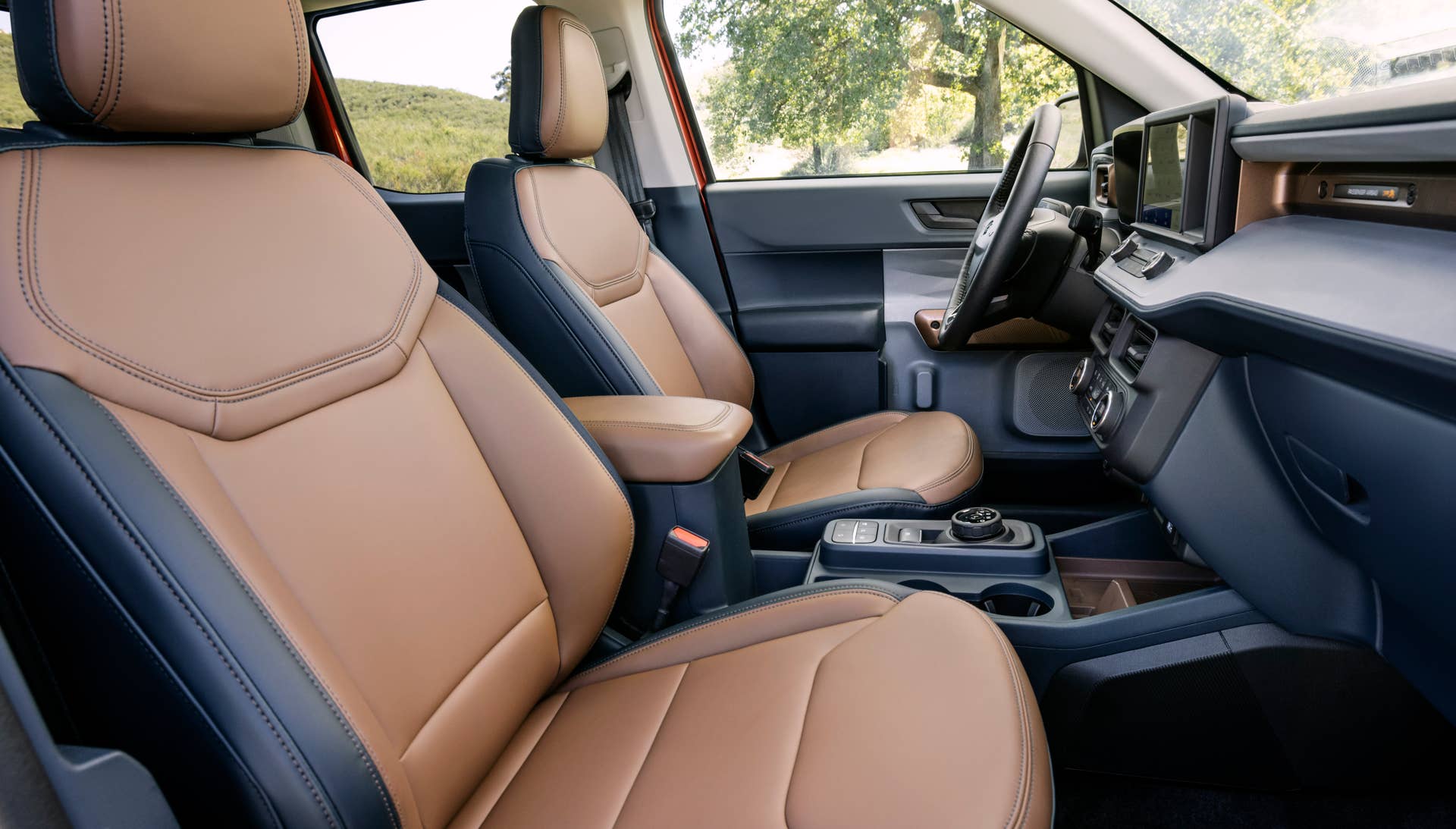 2022 Ford Maverick 2L-EcoBoost AWD Lariat interior. Preproduction vehicle with optional equipment shown. Available fall 2021.