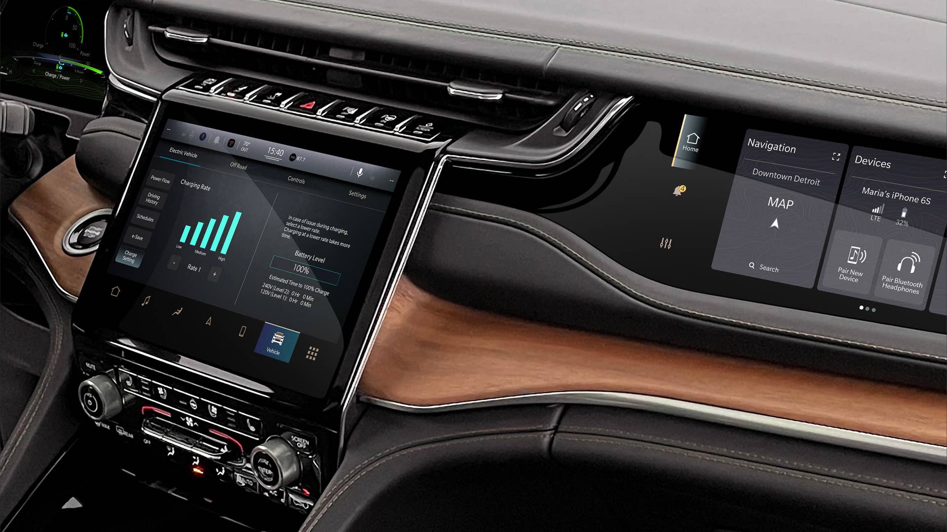 The all-new 2022 Jeep Grand Cherokee 4xe features the pinnacle of premium SUV interiors with a modern American style, Uconnect 5 10.1-inch touchscreen radio and available 10.25-inch front passenger screen.