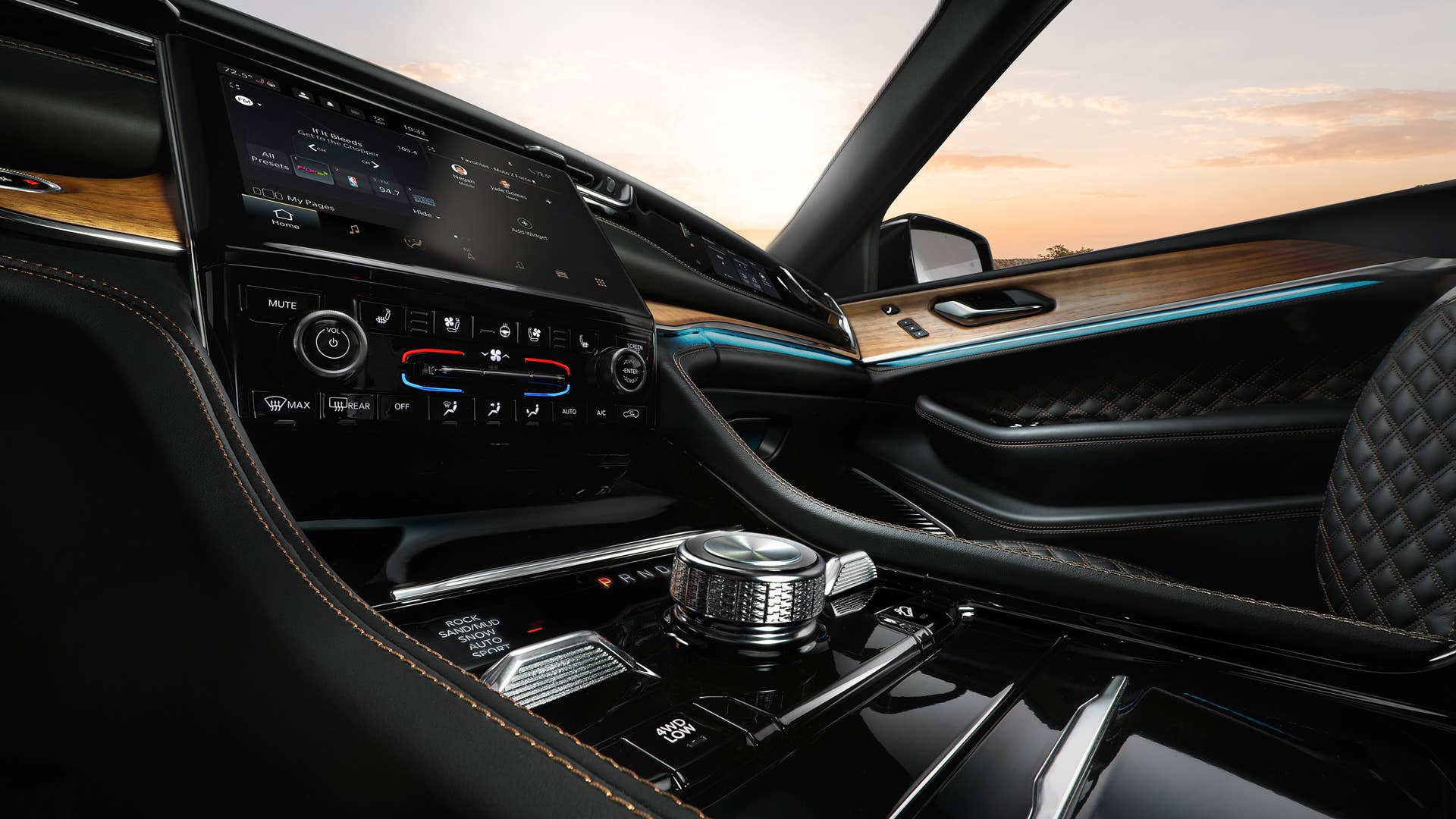 The all-new 2022 Jeep® Grand Cherokee Summit Reserve model’s spacious interior features standard 10-inch display screens, including a frameless digital gauge cluster and 10.1-inch Uconnect 5 touchscreen radio, hand-wrapped, quilted Palermo leather and open-pore Waxed Walnut wood accents, all-new LED lighting with ambient features, driver and front passenger seat massage and personalized climate zones.