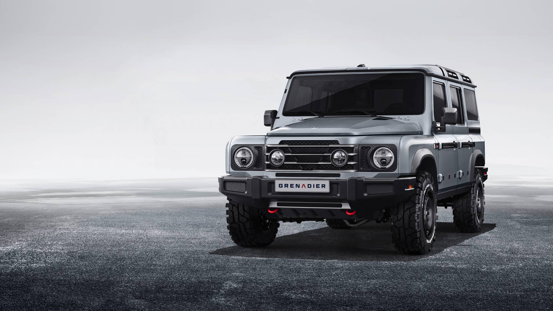 INEOS Grenadier Station Wagon Trialmaster Edition in silver front angled view