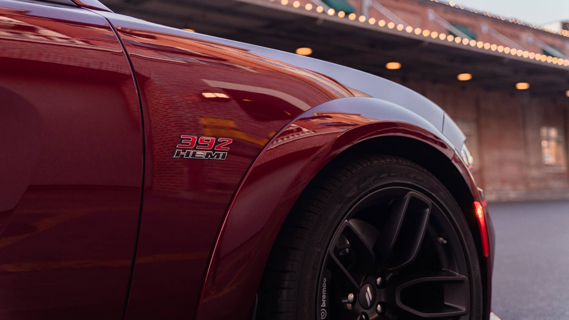 The 2020 Dodge Charger Scat Pack Widebody features a standard 20-inch by 11-inch Devil's Rim wheel