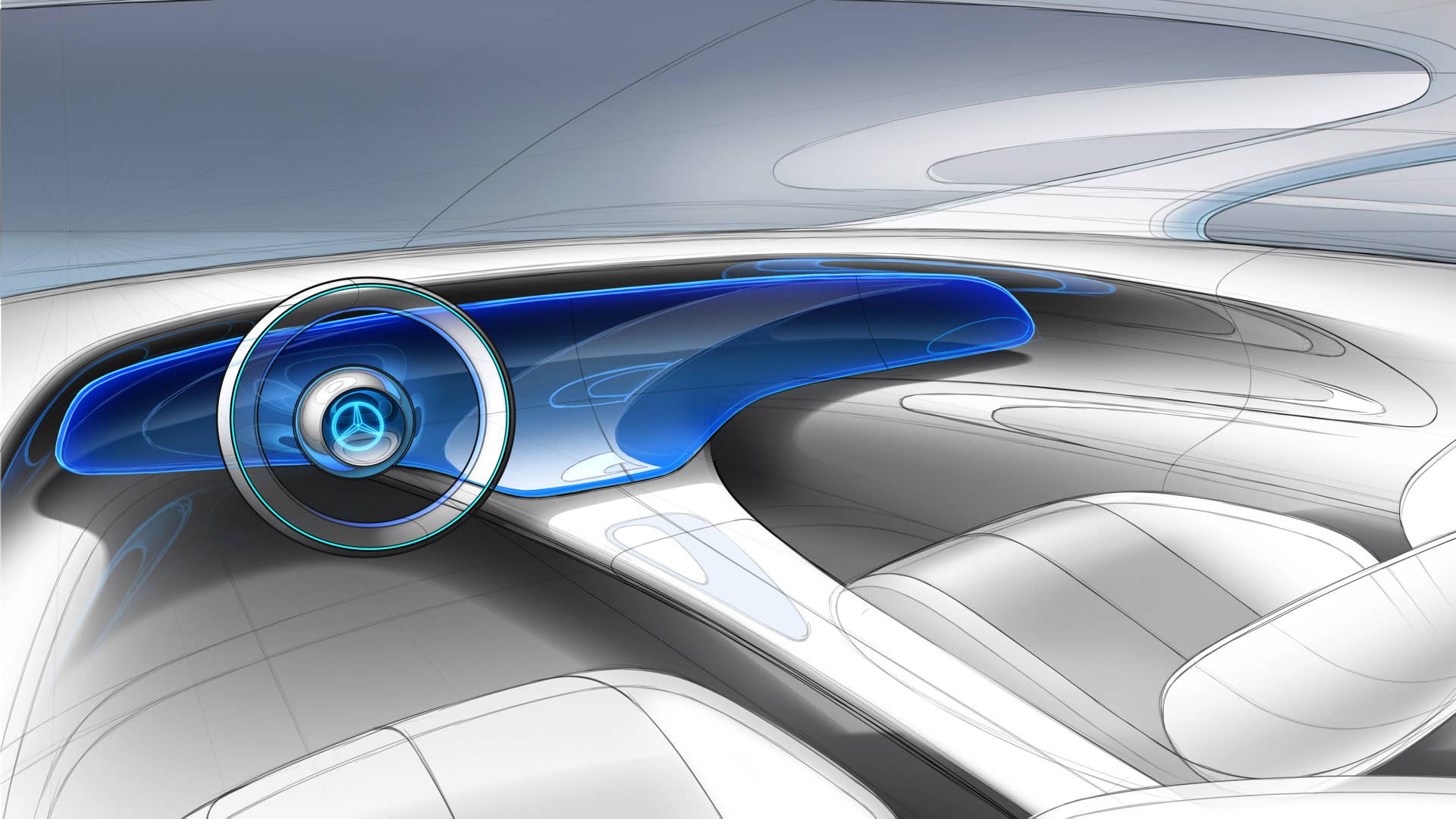 Mercedes-EQ, EQS, Interieur, Designskizze // Mercedes-EQ, EQS, Interior, design sketch