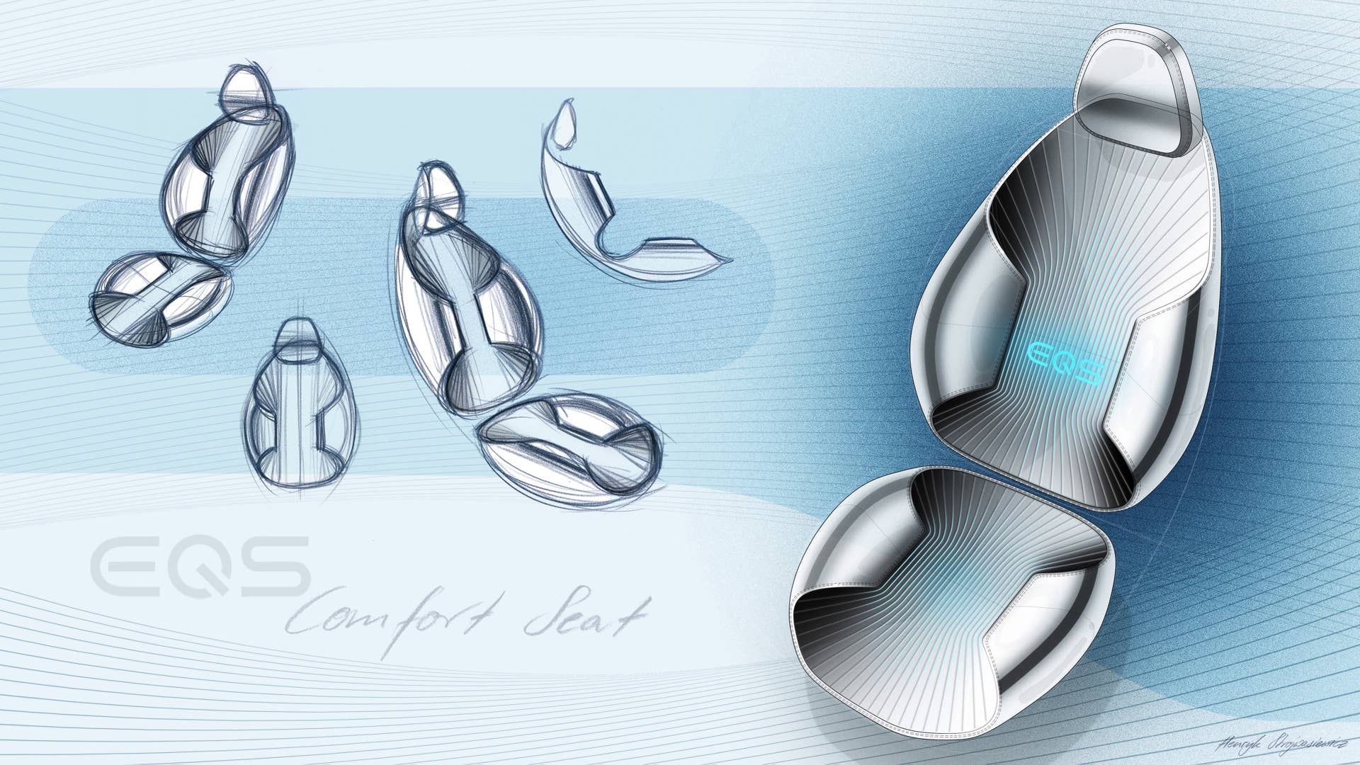 Mercedes-EQ, EQS, Interieur, Designskizze // Mercedes-EQ, EQS, Interior, design sketch