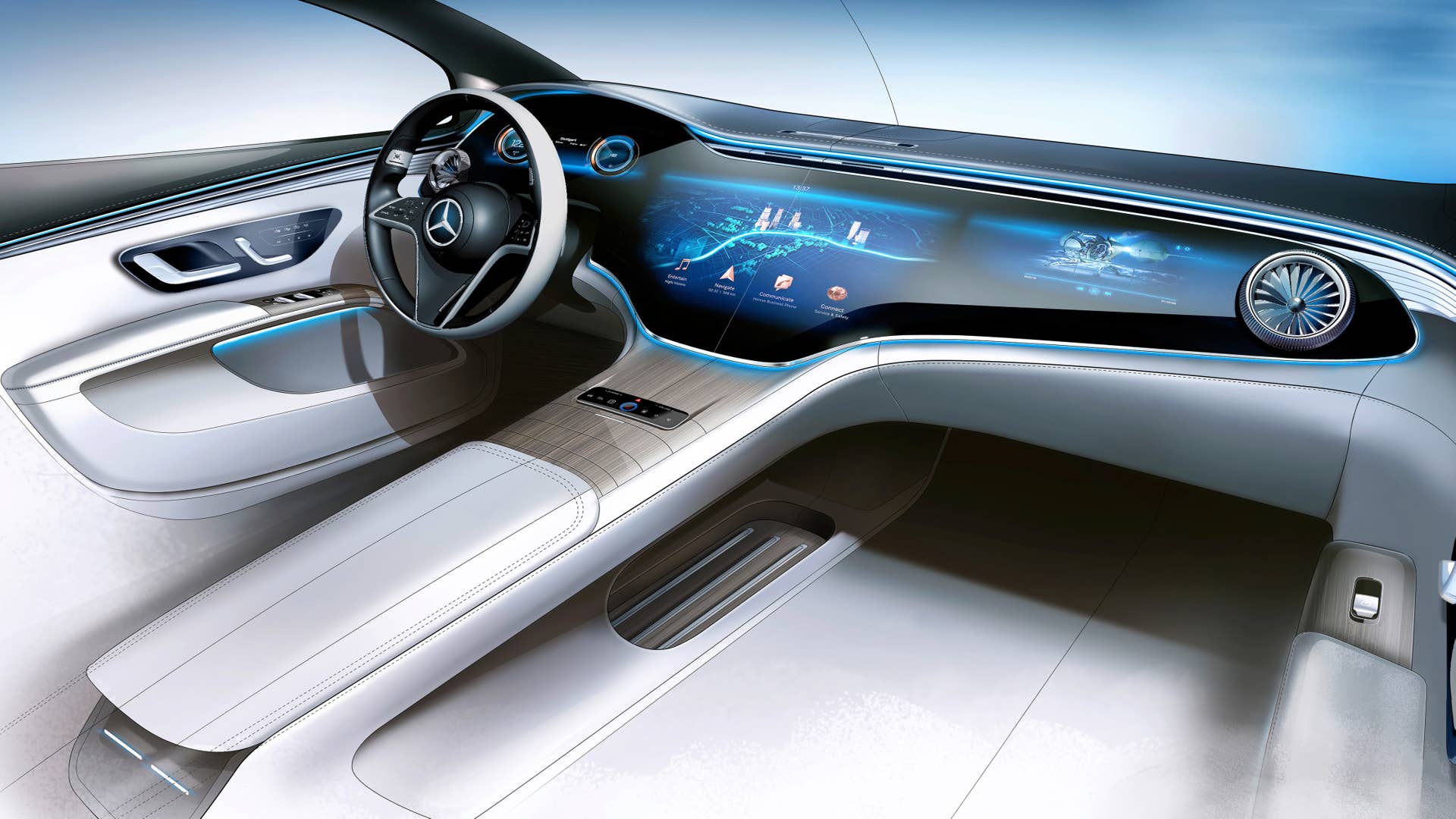 Mercedes-EQ, EQS, Interieur, Designskizze // Mercedes-EQ, EQS, Interior, design sketch