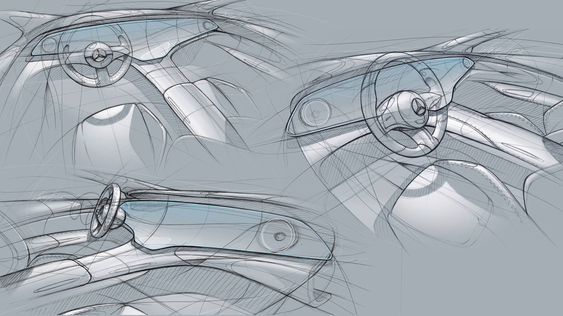 Mercedes-EQ, EQS, Interieur, Designskizze // Mercedes-EQ, EQS, Interior, design sketch