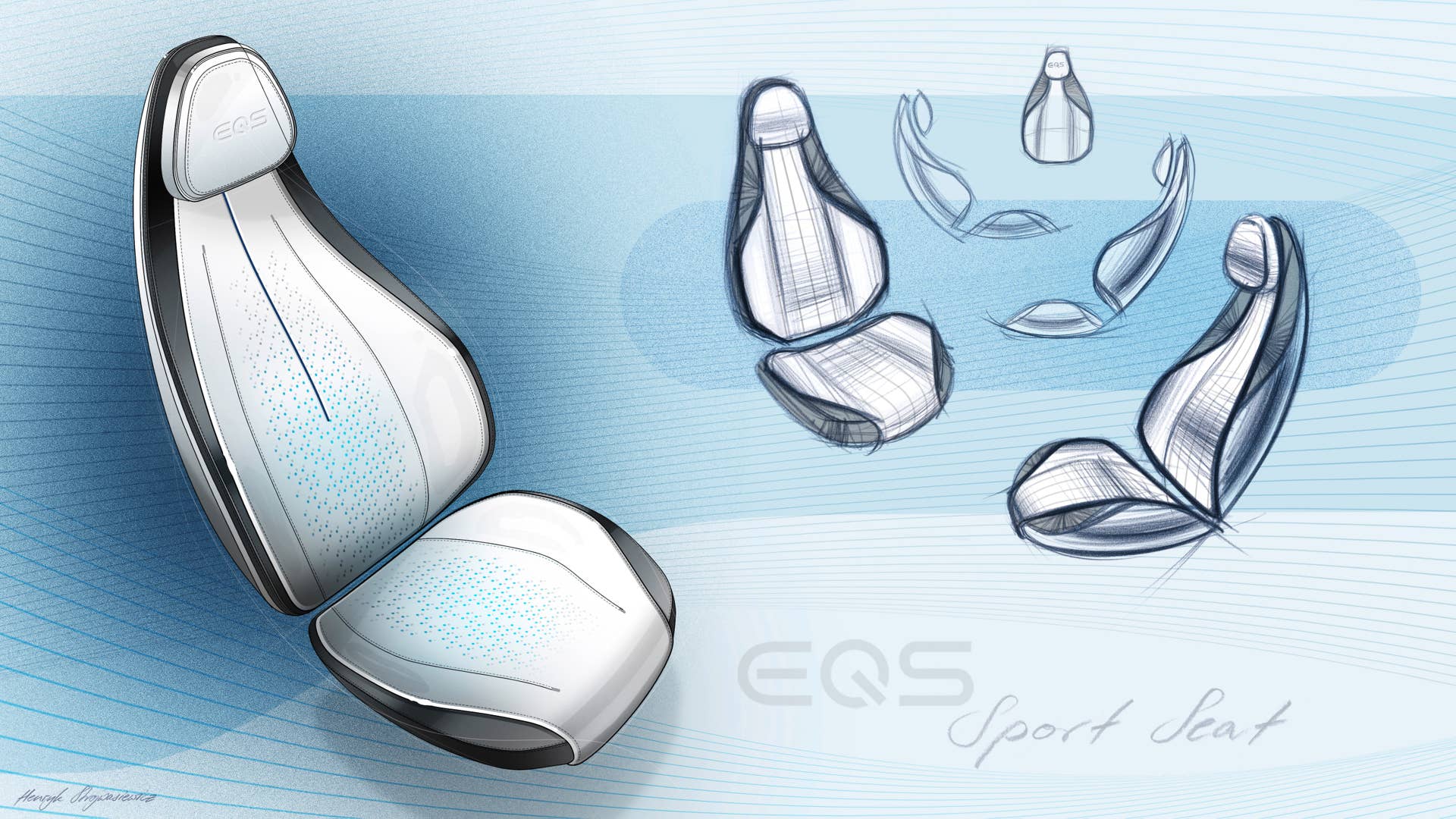 Mercedes-EQ, EQS, Interieur, Designskizze // Mercedes-EQ, EQS, Interior, design sketch