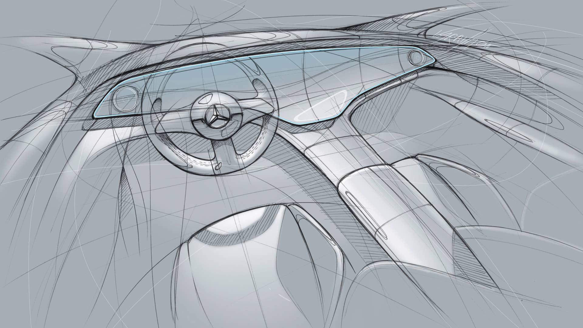 Mercedes-EQ, EQS, Interieur, Designskizze // Mercedes-EQ, EQS, Interior, design sketch