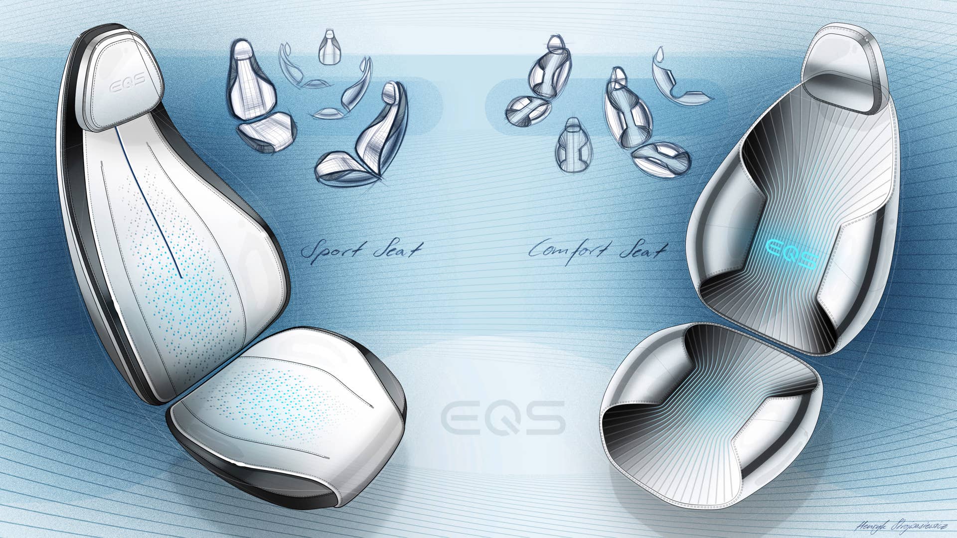 Mercedes-EQ, EQS, Interieur, Designskizze // Mercedes-EQ, EQS, Interior, design sketch