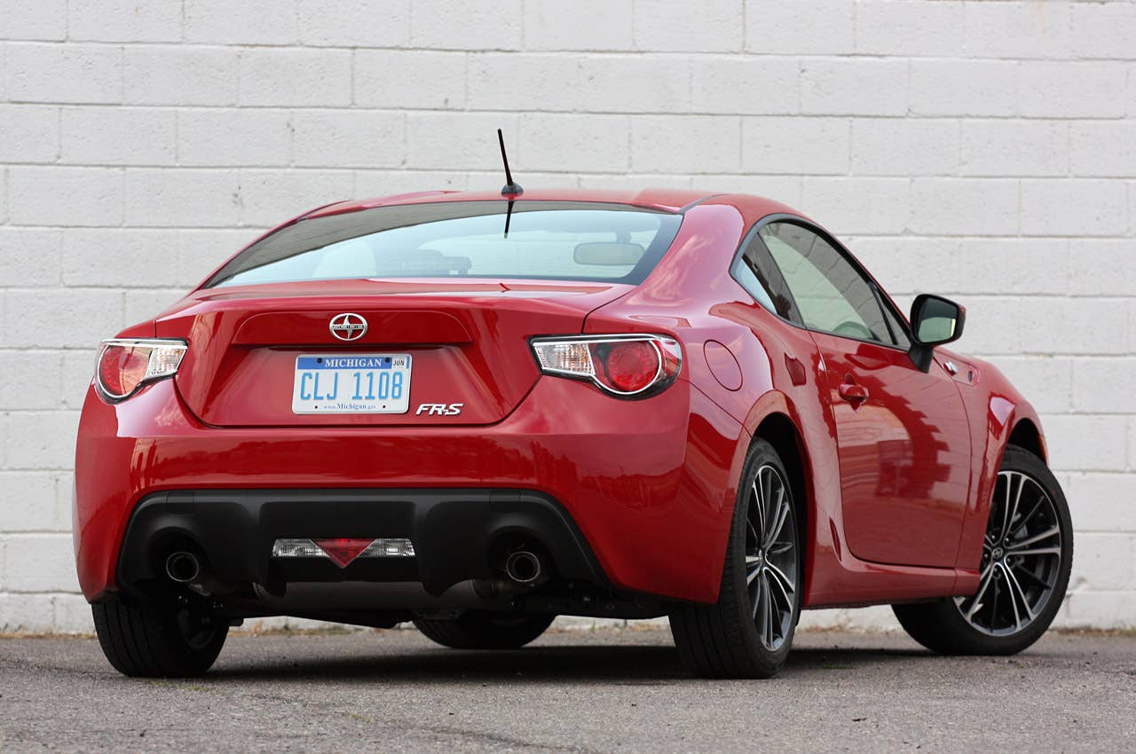 2013 Scion FR-S rear 3/4 view