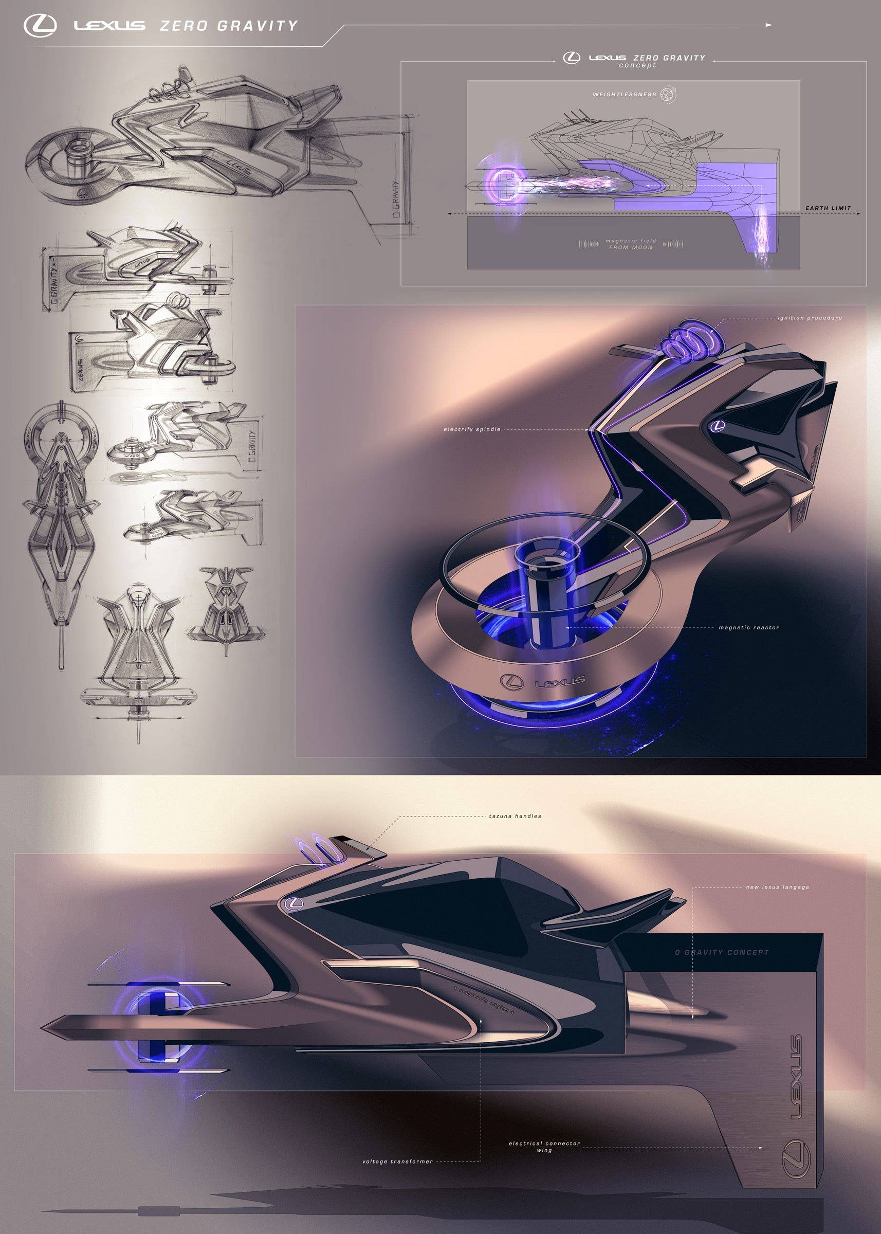 Lexus designers at the European Advanced Design Studio create lunar transport concepts for Document Journal magazine. This is the Zero Gravity by K. Dujardin.