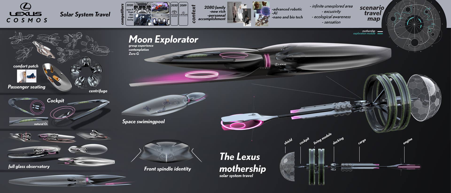 Lexus designers at the European Advanced Design Studio create lunar transport concepts for Document Journal magazine. This is the Lexus Cosmos by J. Henry.