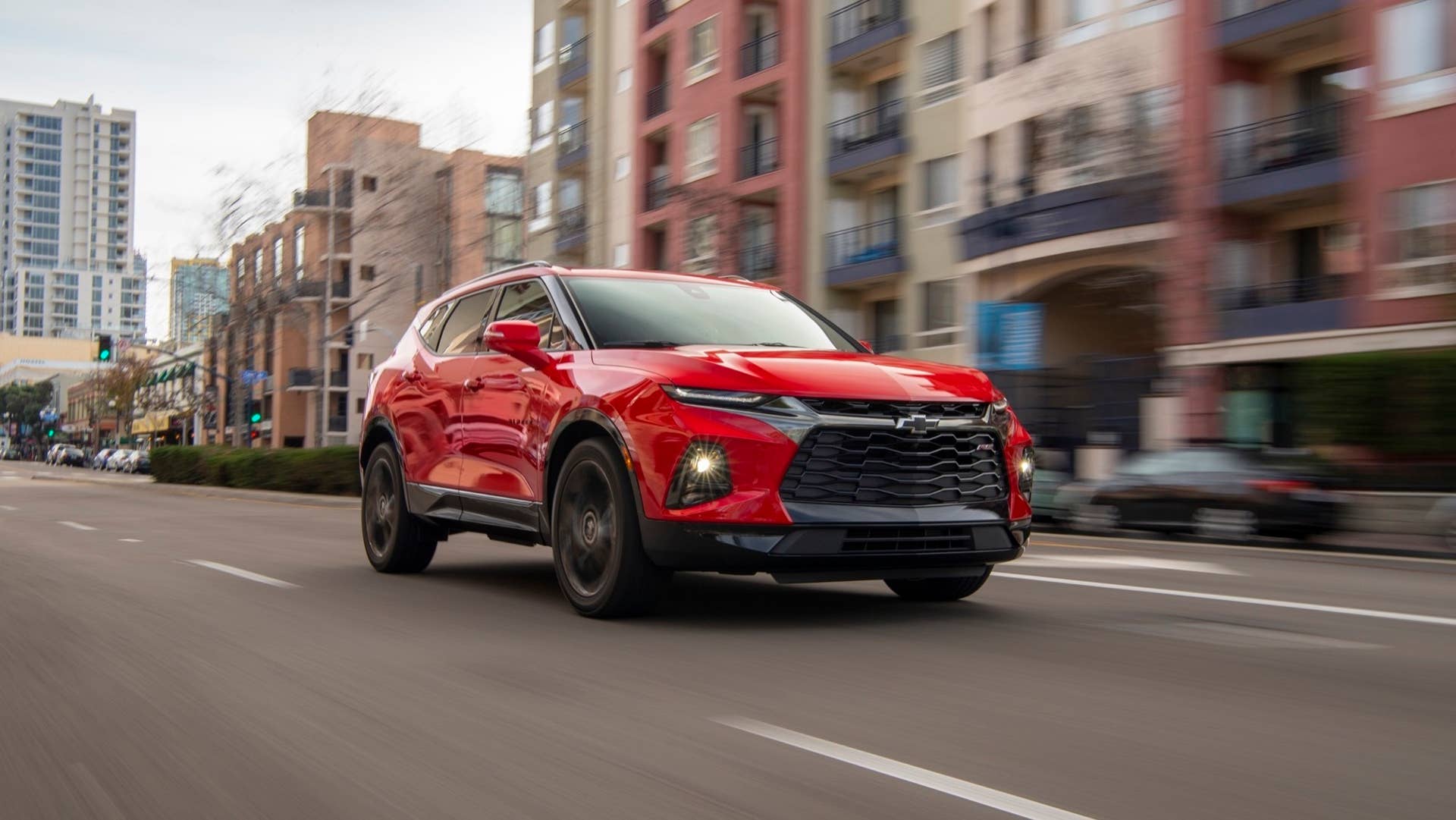 2019 Chevrolet Blazer red front city driving