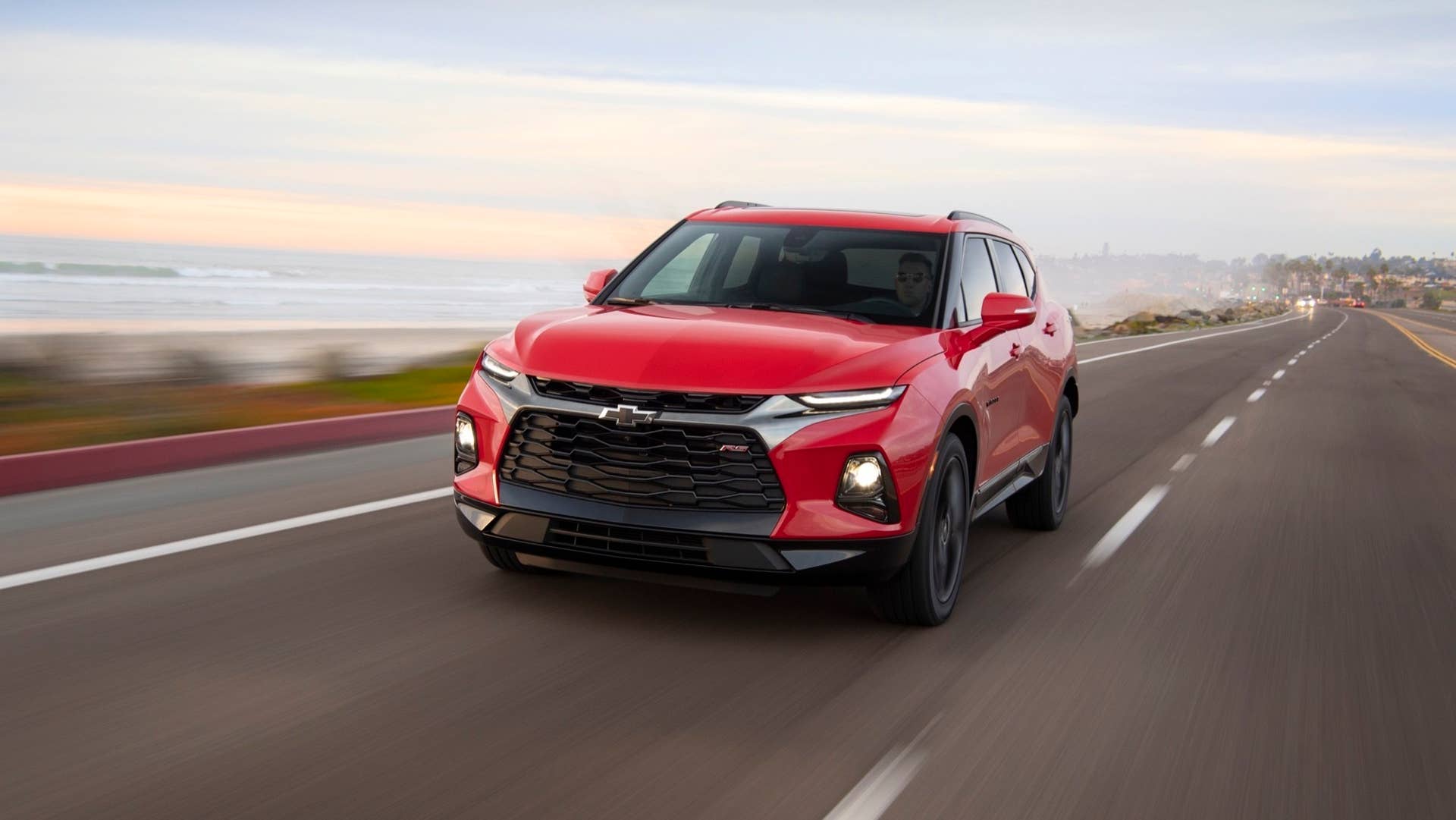2019 Chevrolet Blazer red driving crossover road
