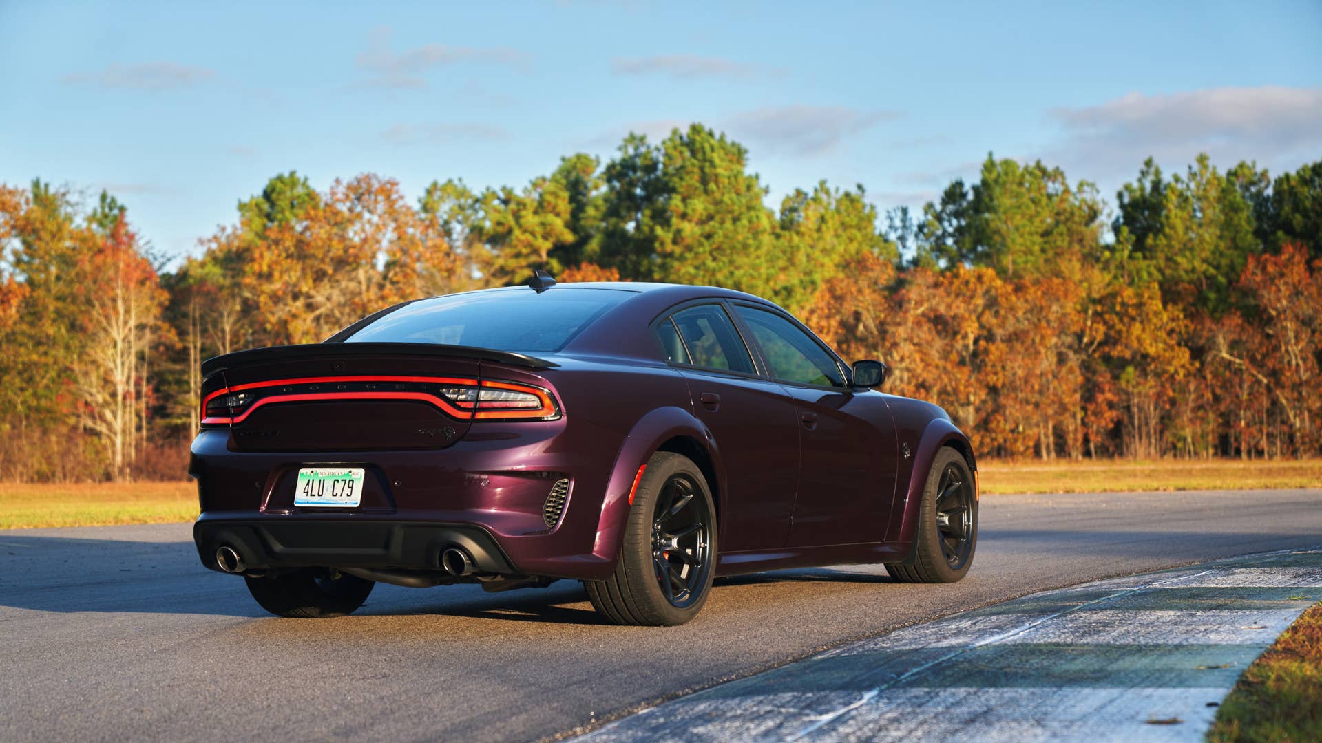 2021 Dodge Charger SRT Hellcat Redeye: The most powerful and fastest mass-produced sedan in the world with 797-horsepower shown here in Hellraisin with the Satin Black Hood, Roof and Decklid.