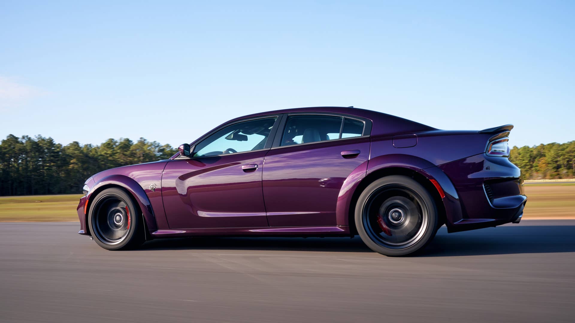 2021 Dodge Charger SRT Hellcat Redeye: The most powerful and fastest mass-produced sedan in the world with 797-horsepower shown here in Hellraisin with the Satin Black Hood, Roof and Decklid.